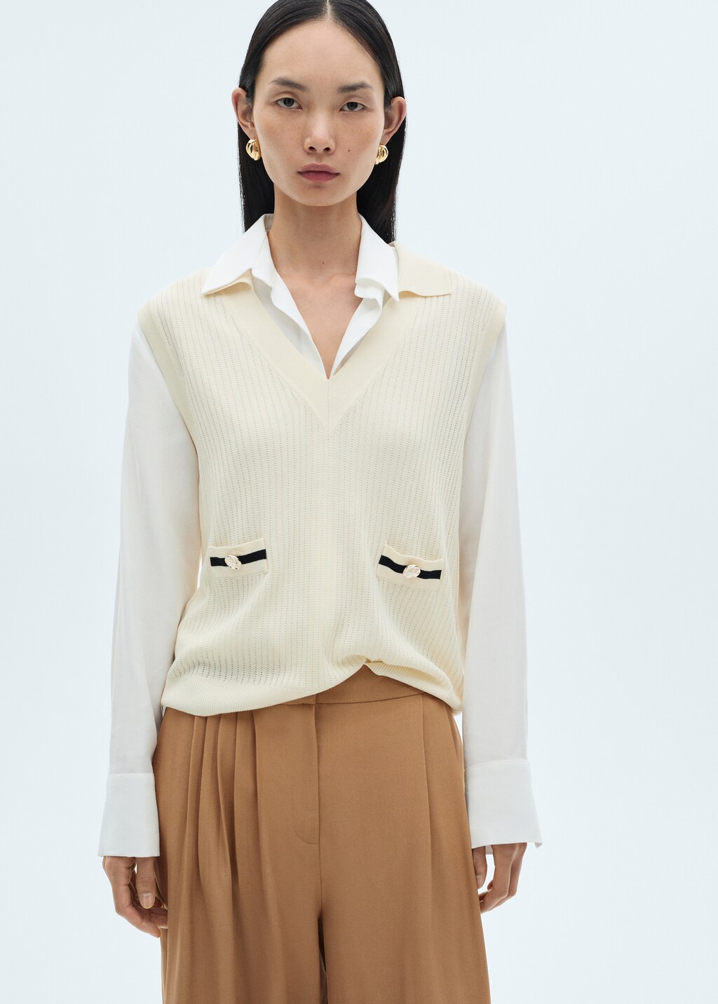 Wideleg pleated trousers - Medium Brown