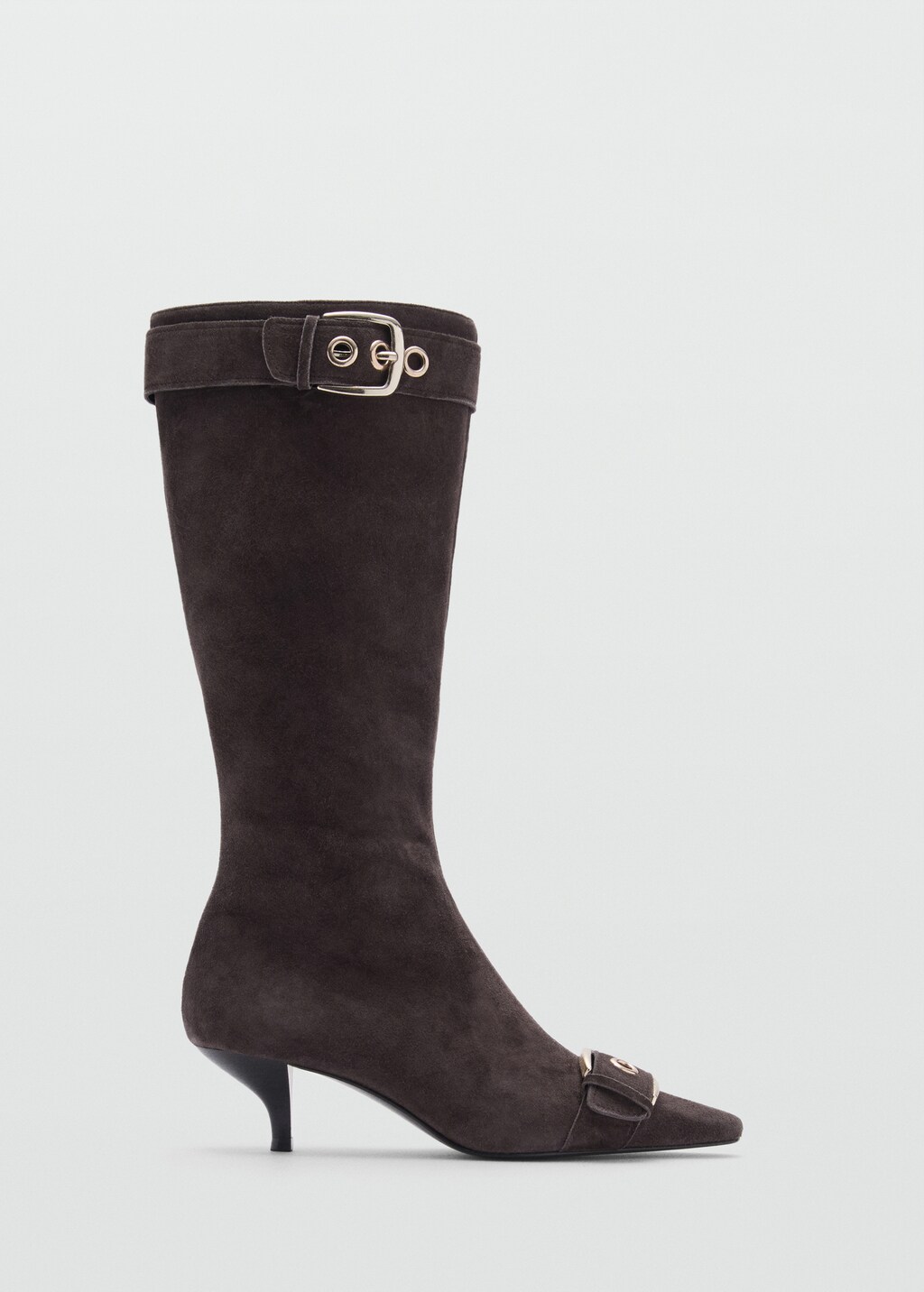 Suede leather boot with buckle detail - Brown