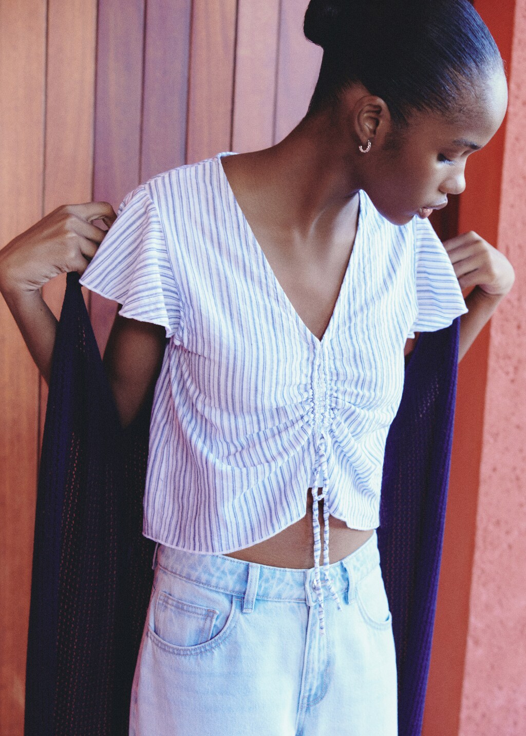 Ruched detail blouse - Sky Blue