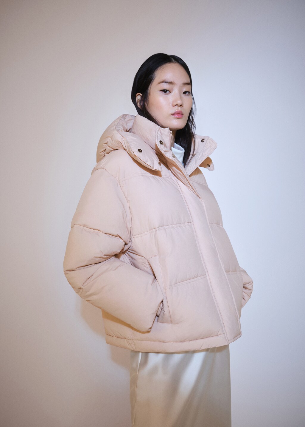 Short padded hooded anorak - Pastel Pink