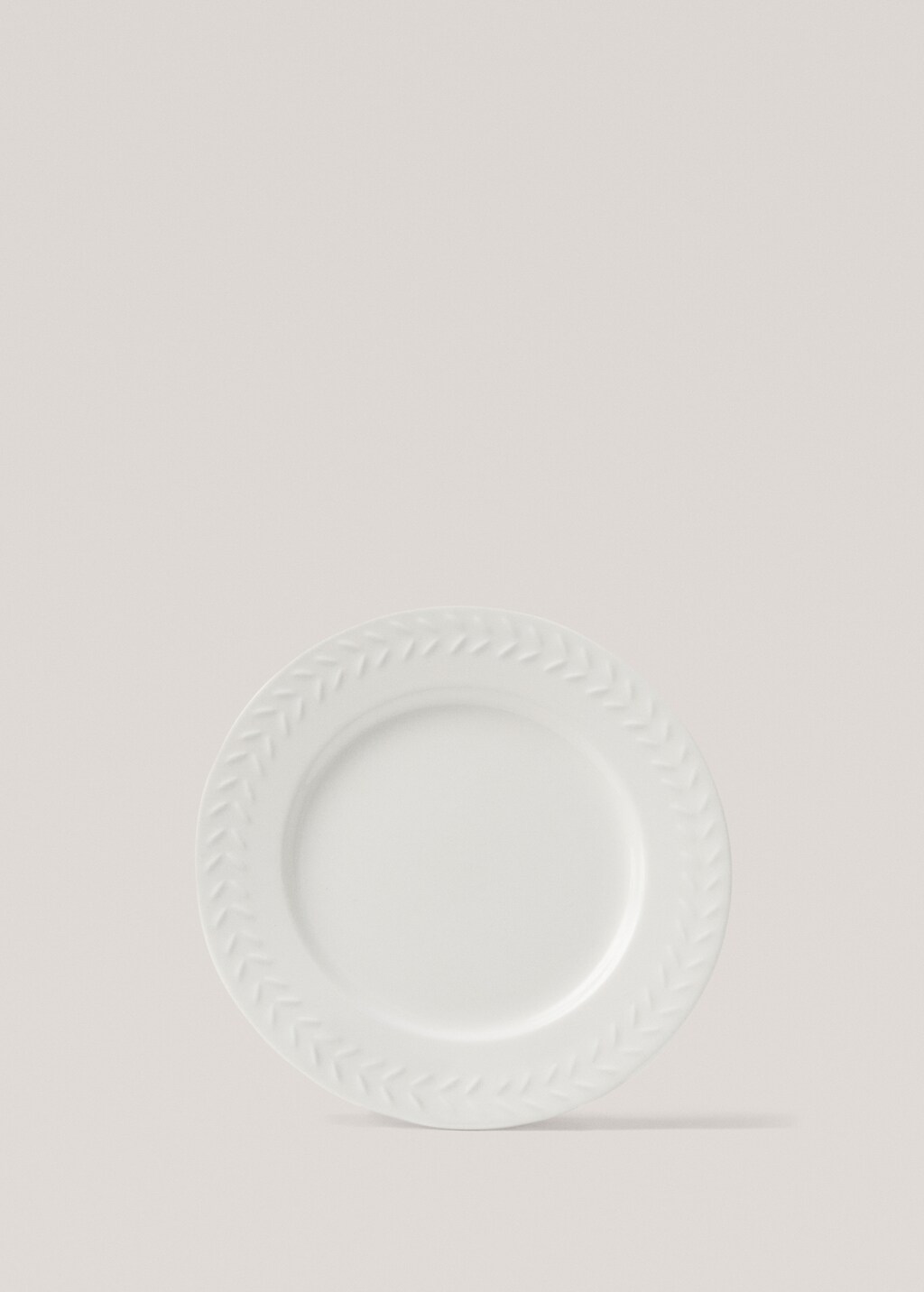 Stoneware dessert plate with embossed herringbone - White