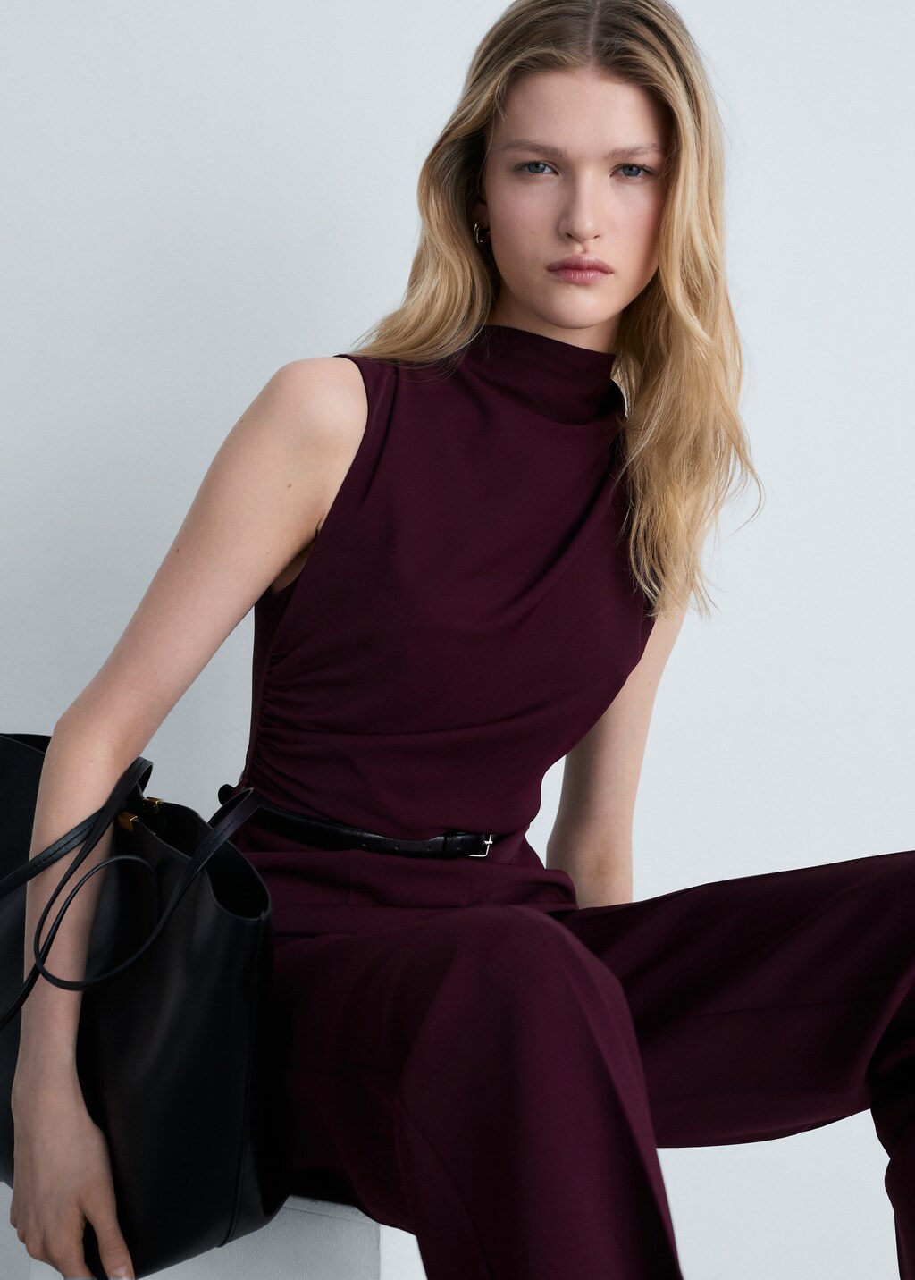 Belt long jumpsuit - Wine