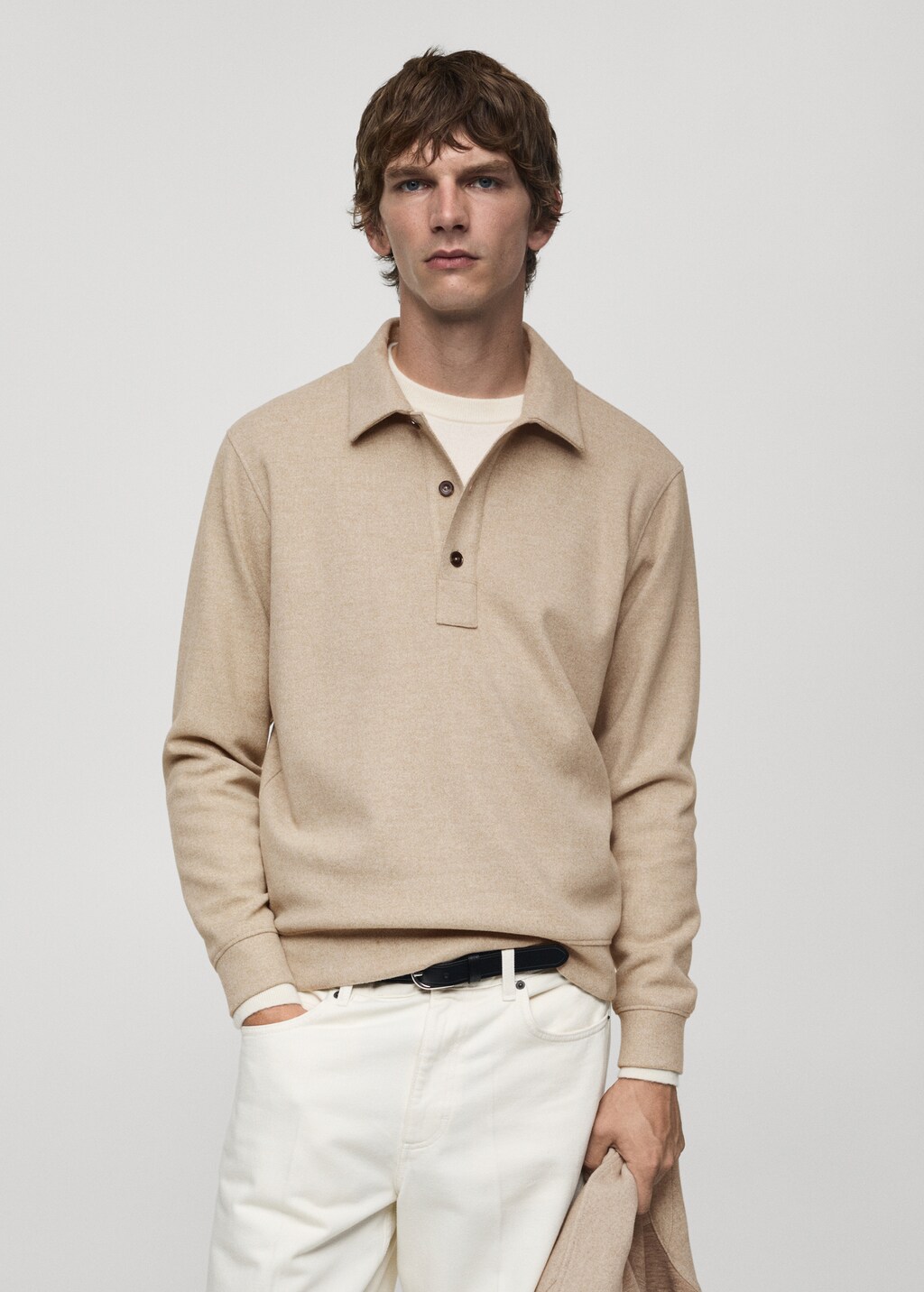 Regular fit sweatshirt-fabric polo shirt - Charcoal