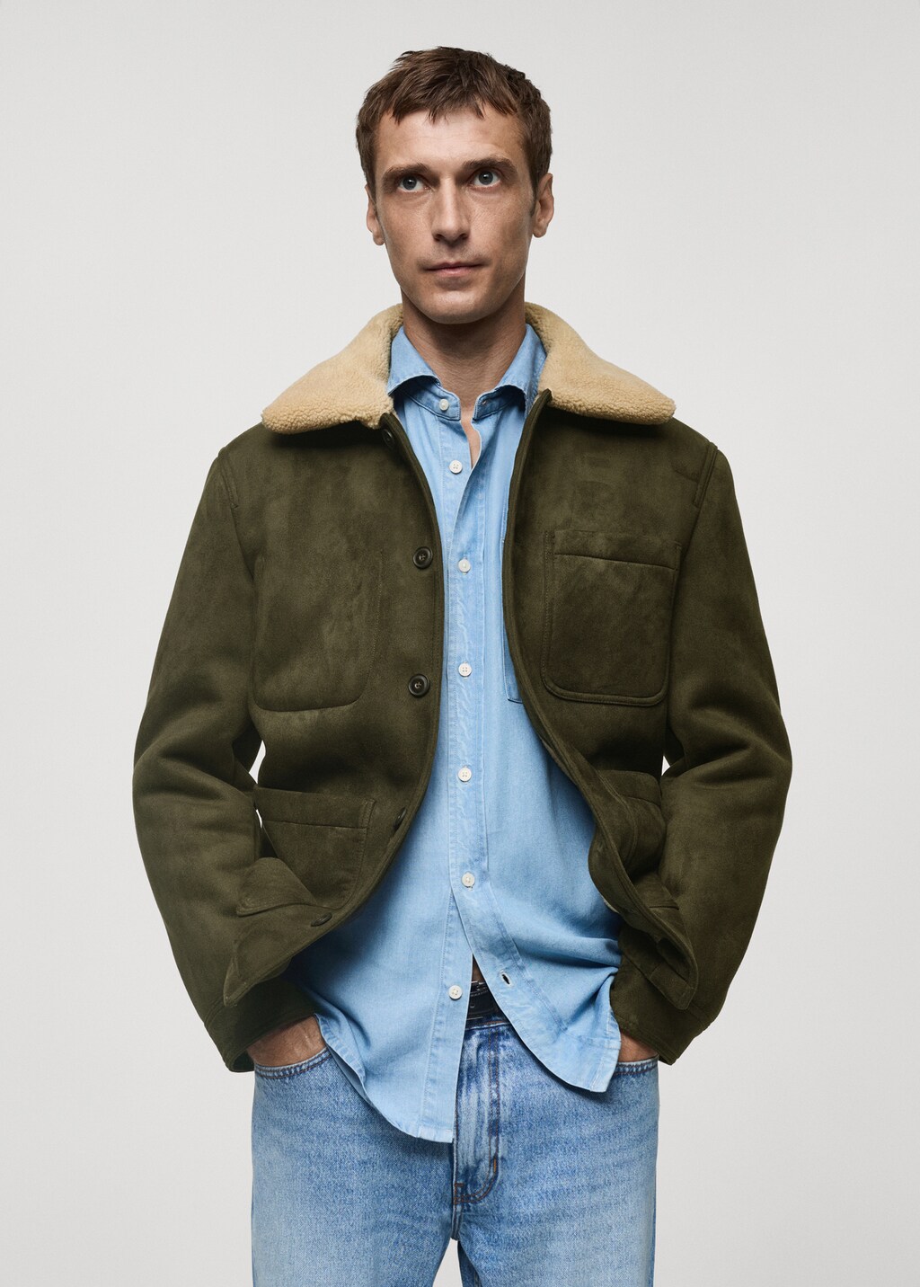 Double face jacket with fleece lining - Khaki