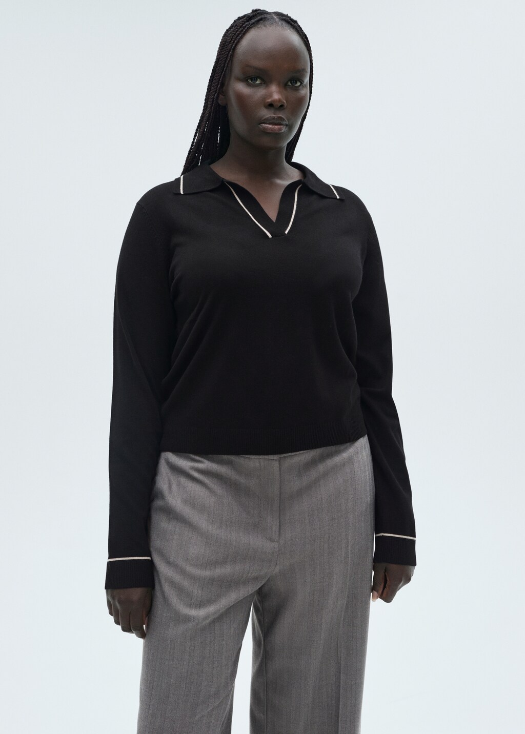 Sweater with contrasting lapels and trims - Light/Pastel Grey