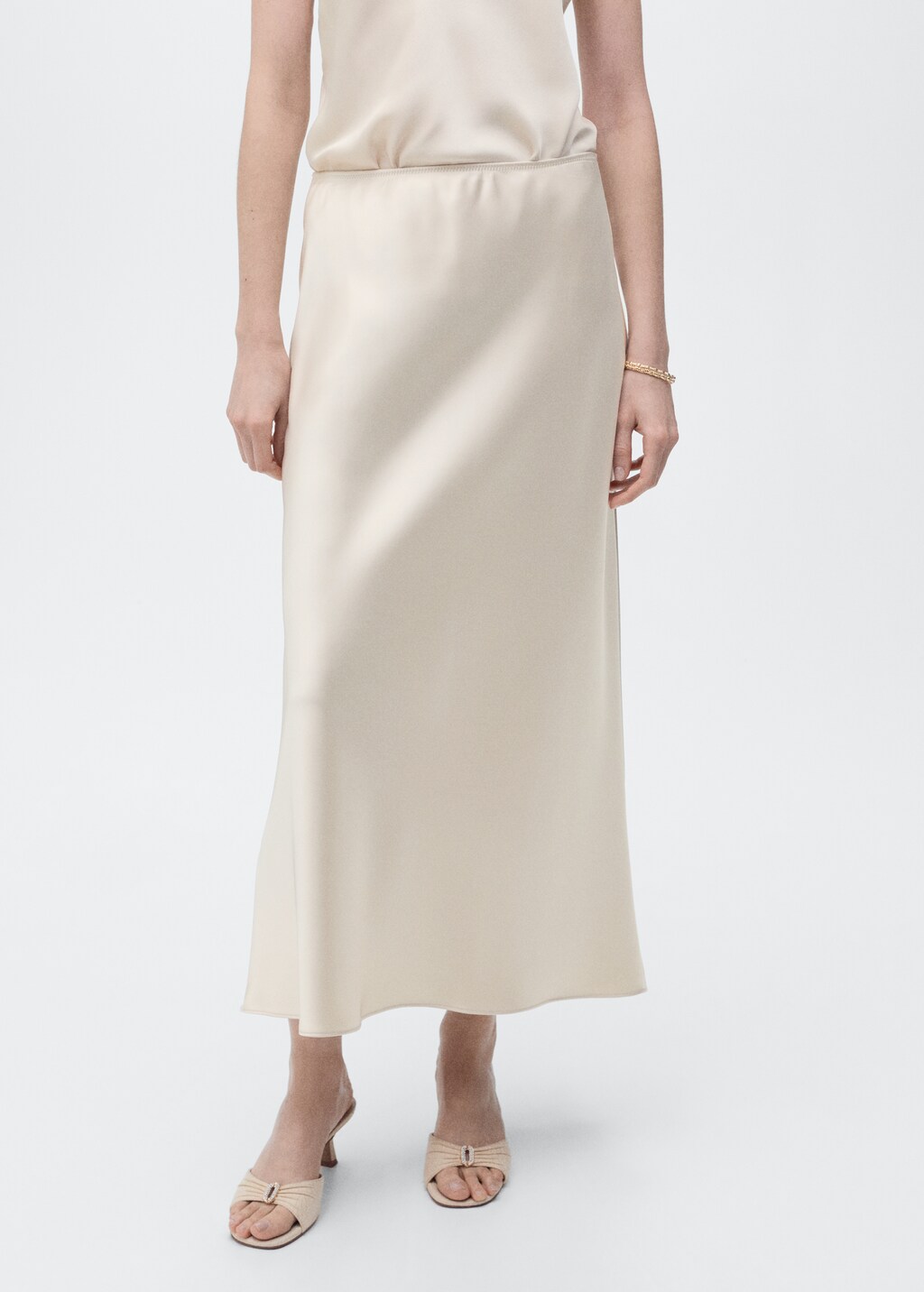 Midi satin skirt - Ecru