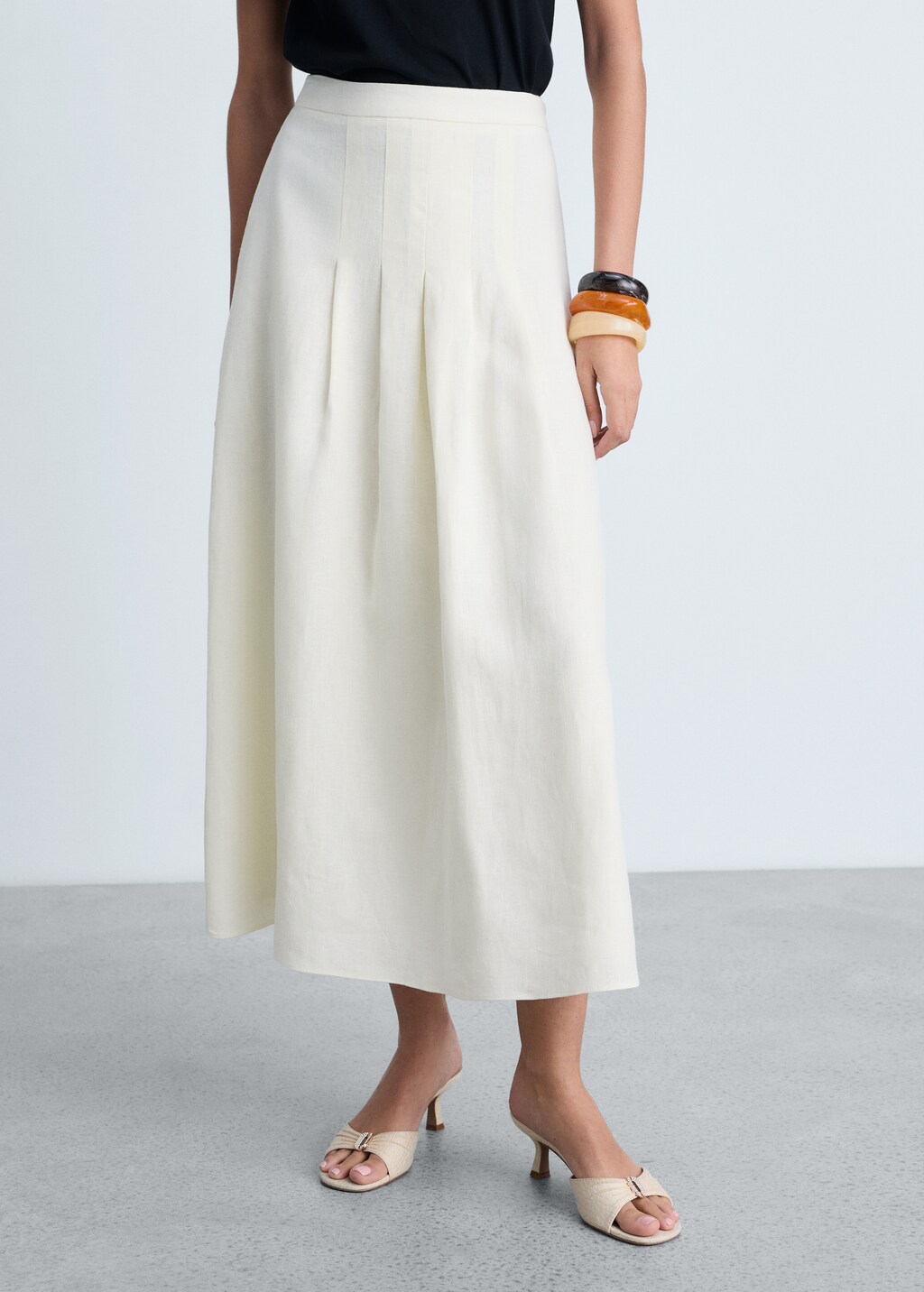 Long linen skirt with pleats - Vanilla