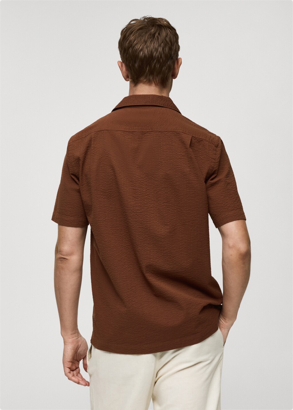 Regular-fit 100% seersucker cotton shirt - Burgundy