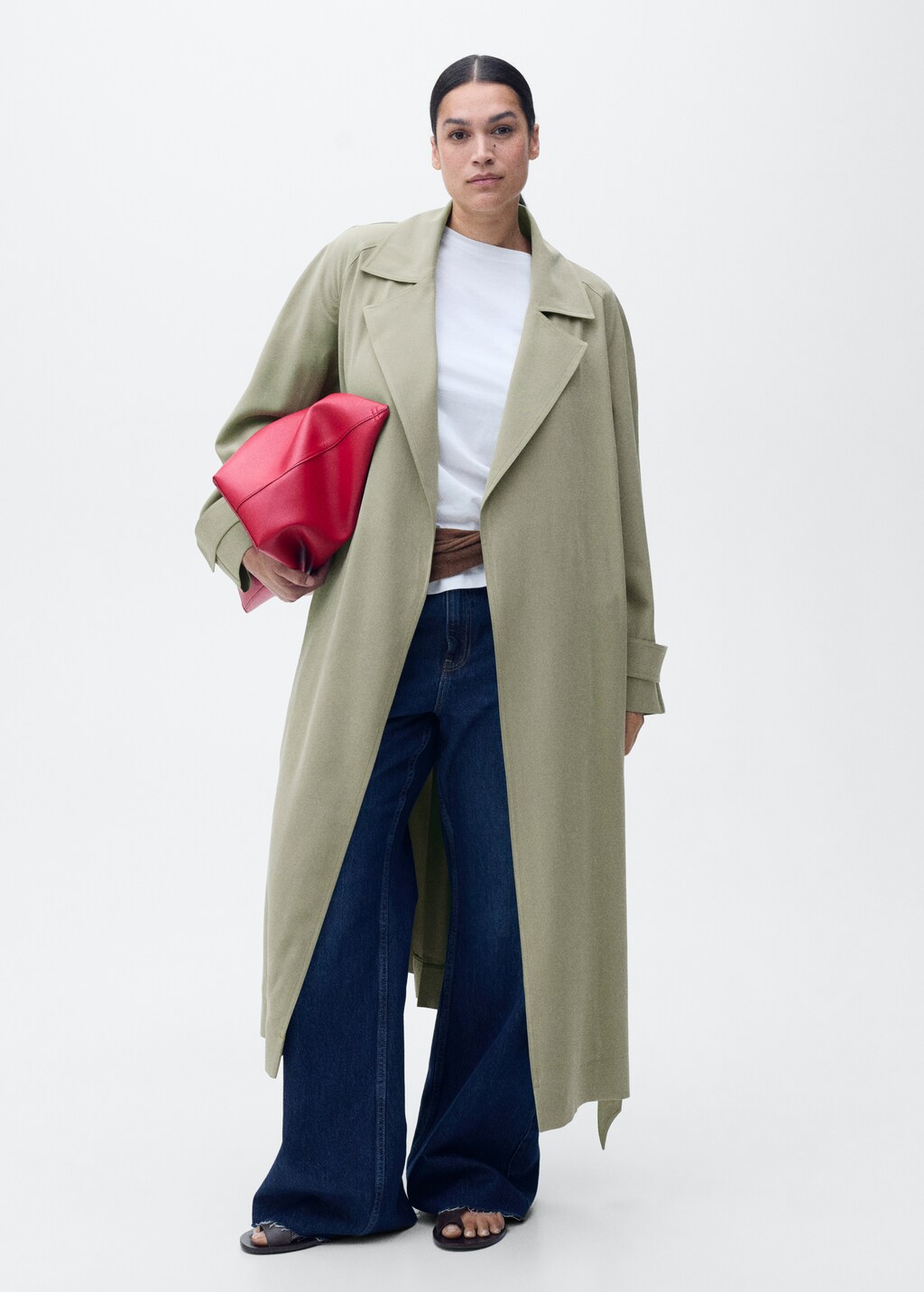 Soft trench coat with belt - Light/Pastel Grey