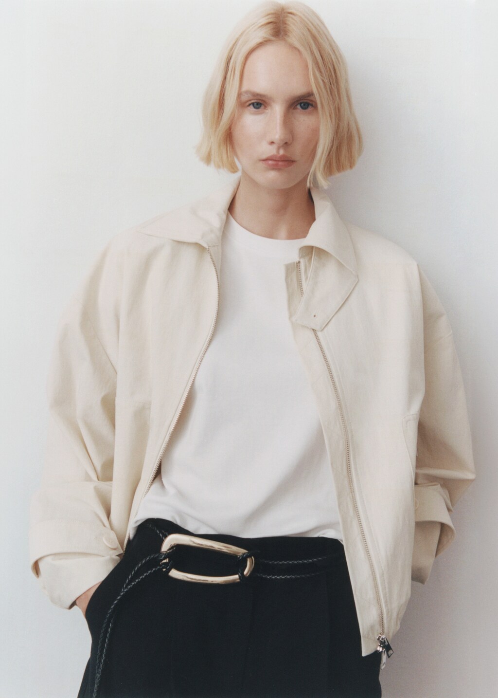 Rounded neck cotton t-shirt - Beige