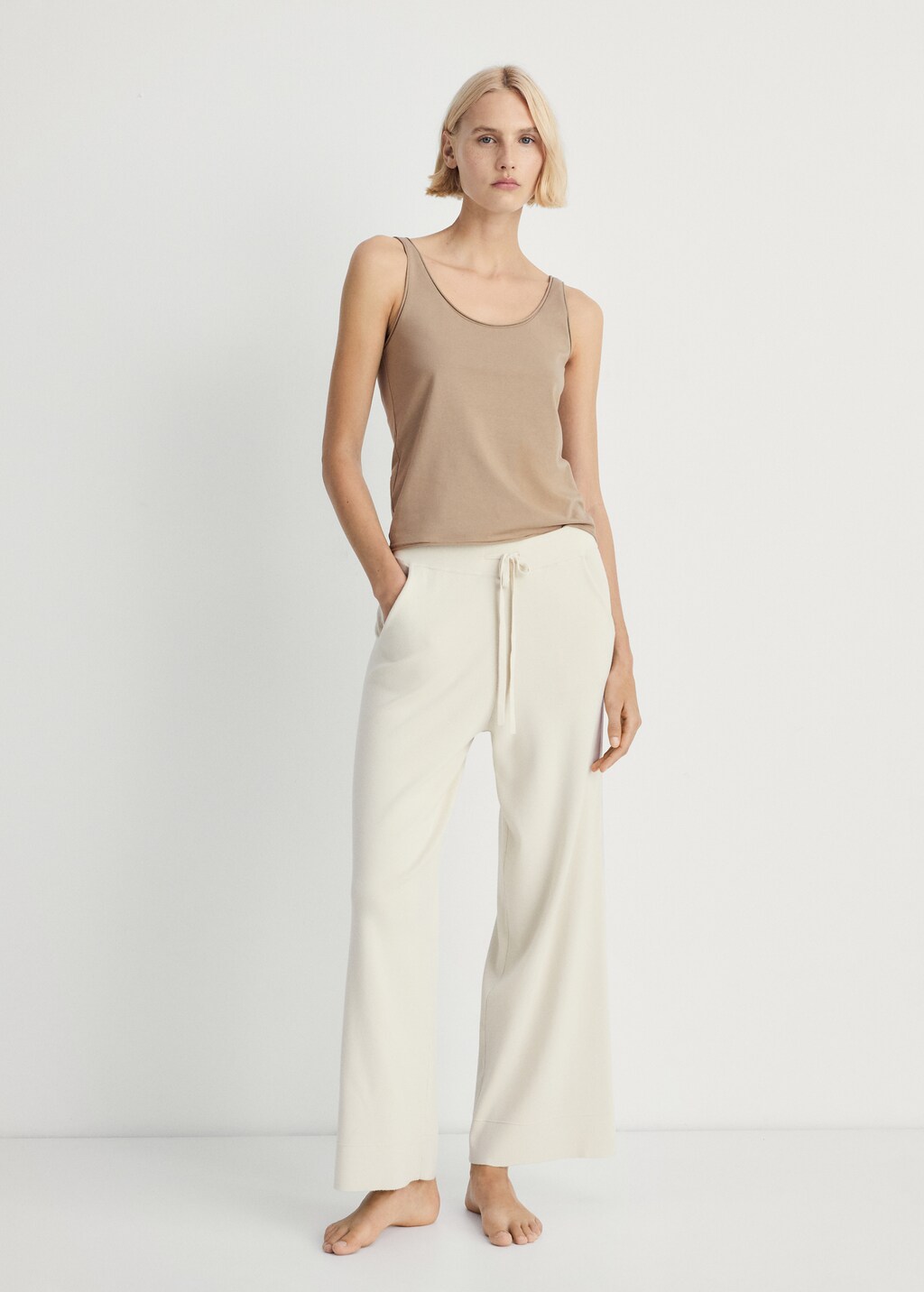 Cotton round-neck top - Aqua Green