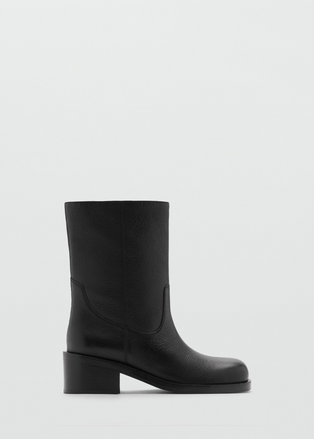 Squared toe leather ankle boots - Black