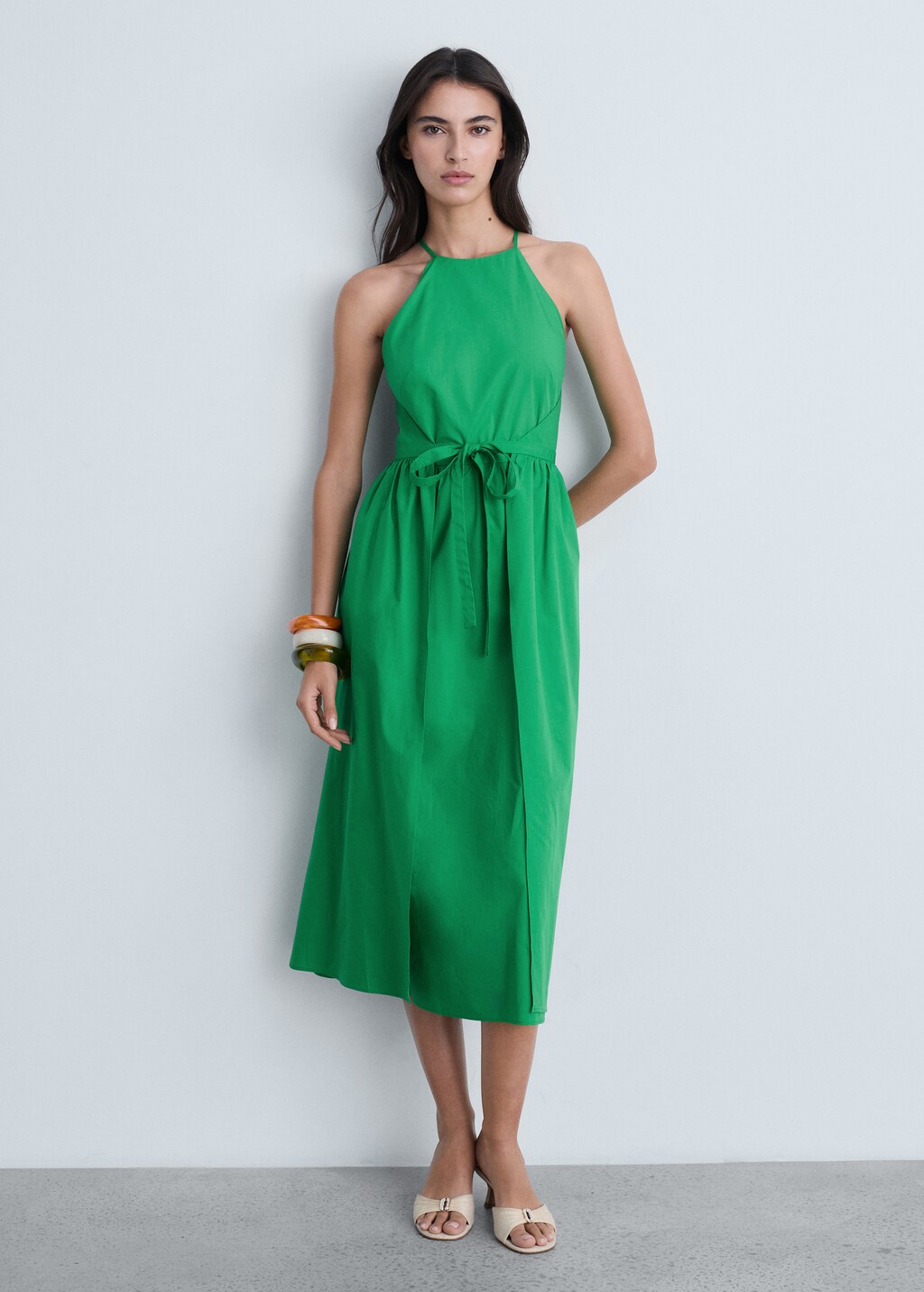 Bow halter neck dress - Green