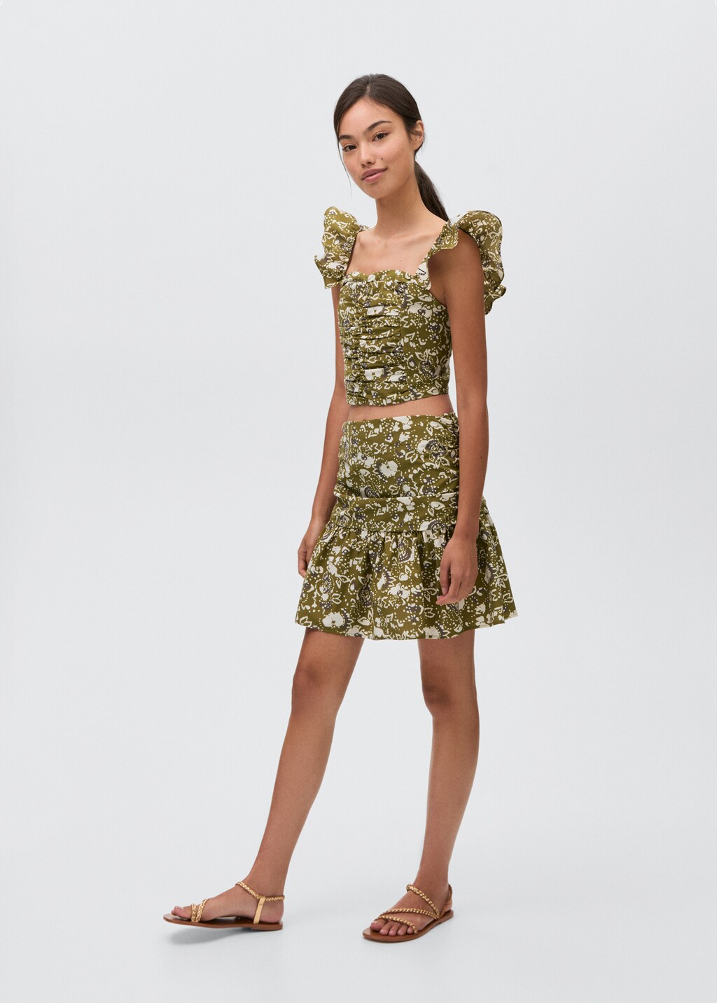 Draped printed skirt - Olive Green