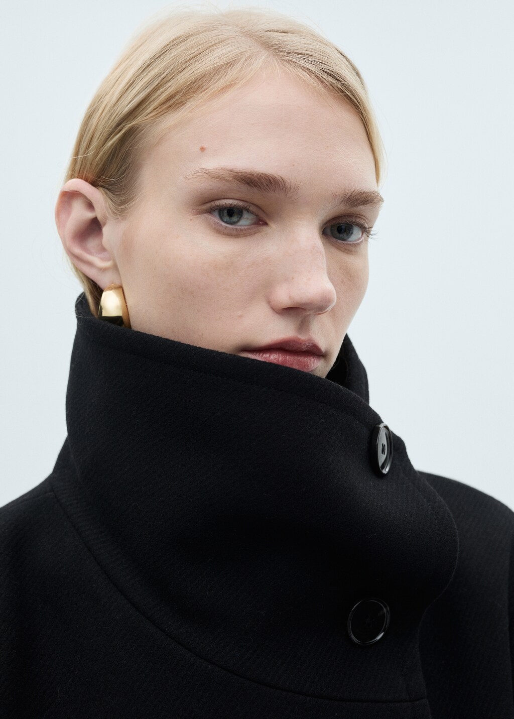 Midi wool coat with wraparound collar - Khaki