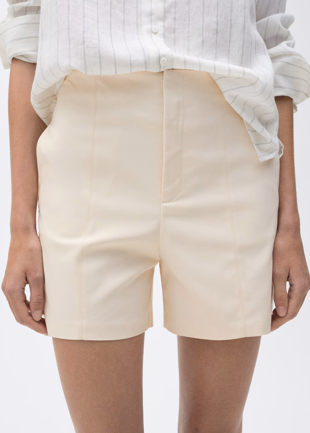 High-waisted cotton shorts - Navy