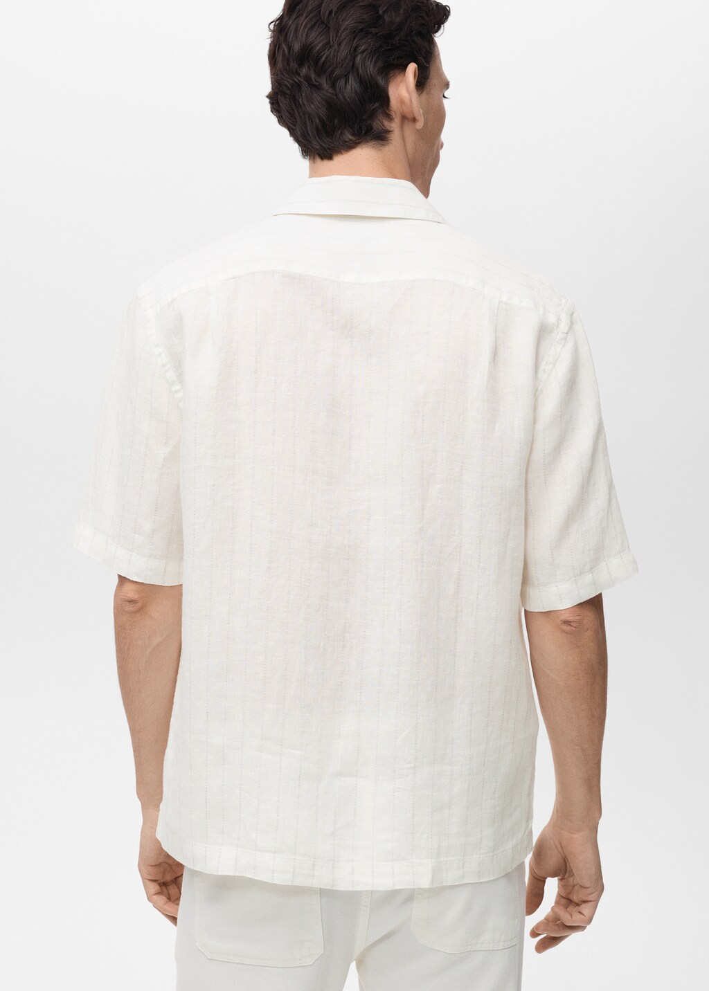 100% linen shirt with pinstripes - White