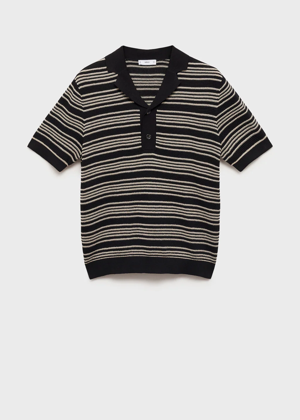 Striped braided knit polo shirt - Black
