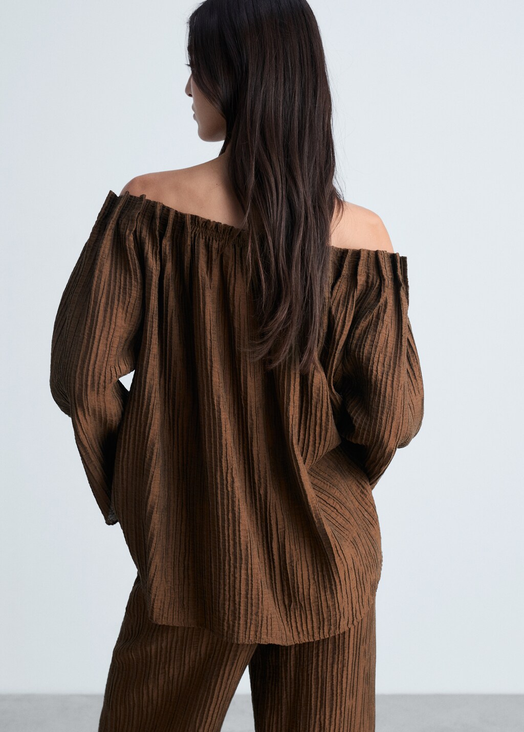 Textured gathered blouse - Coffee