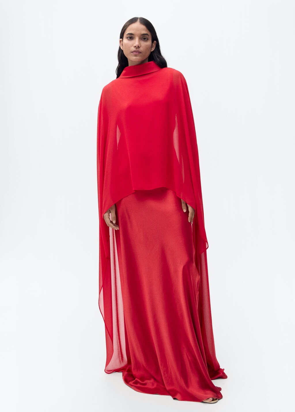 Long cape with bow - Red
