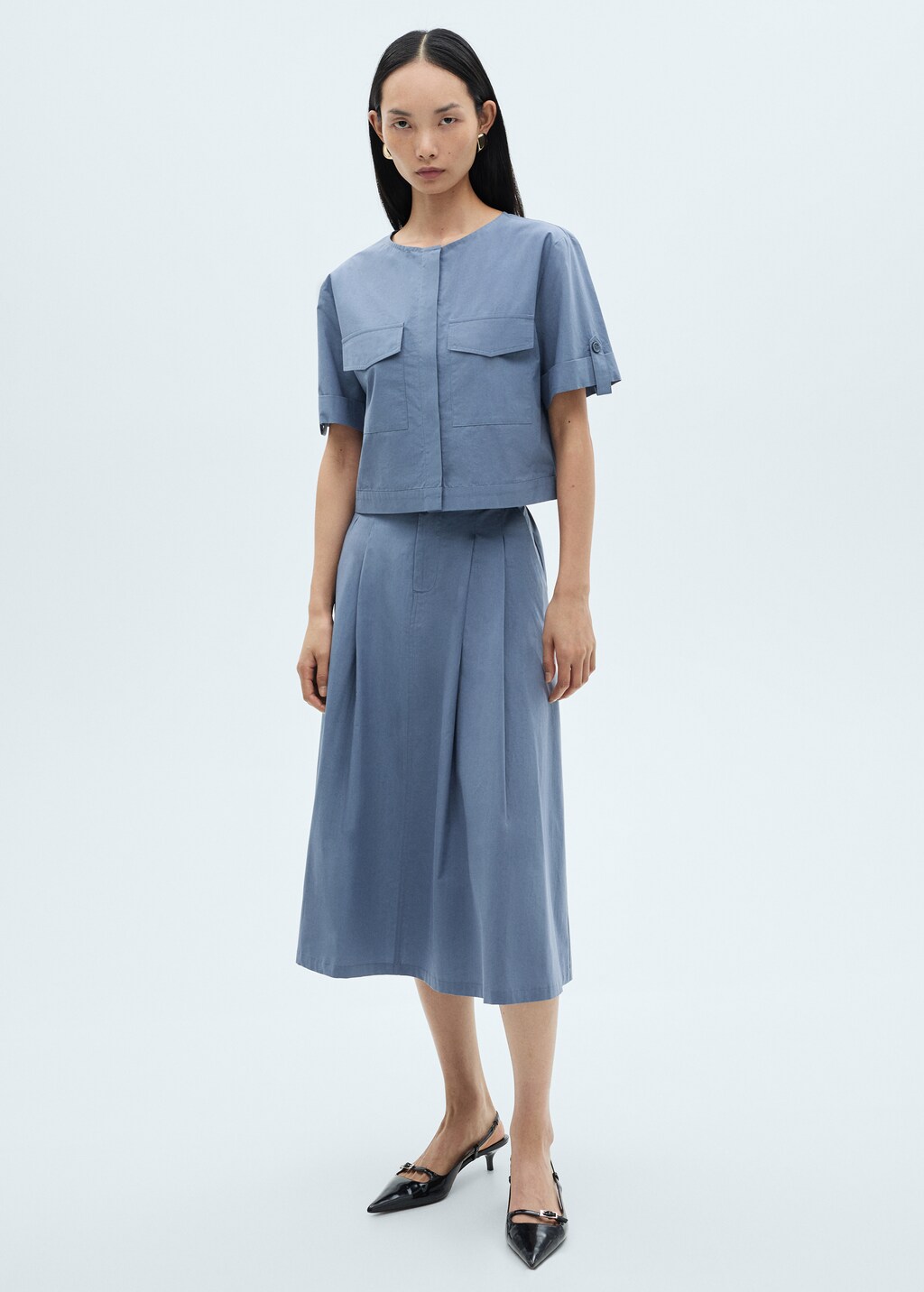 Chest-pocket cotton blouse - Ecru