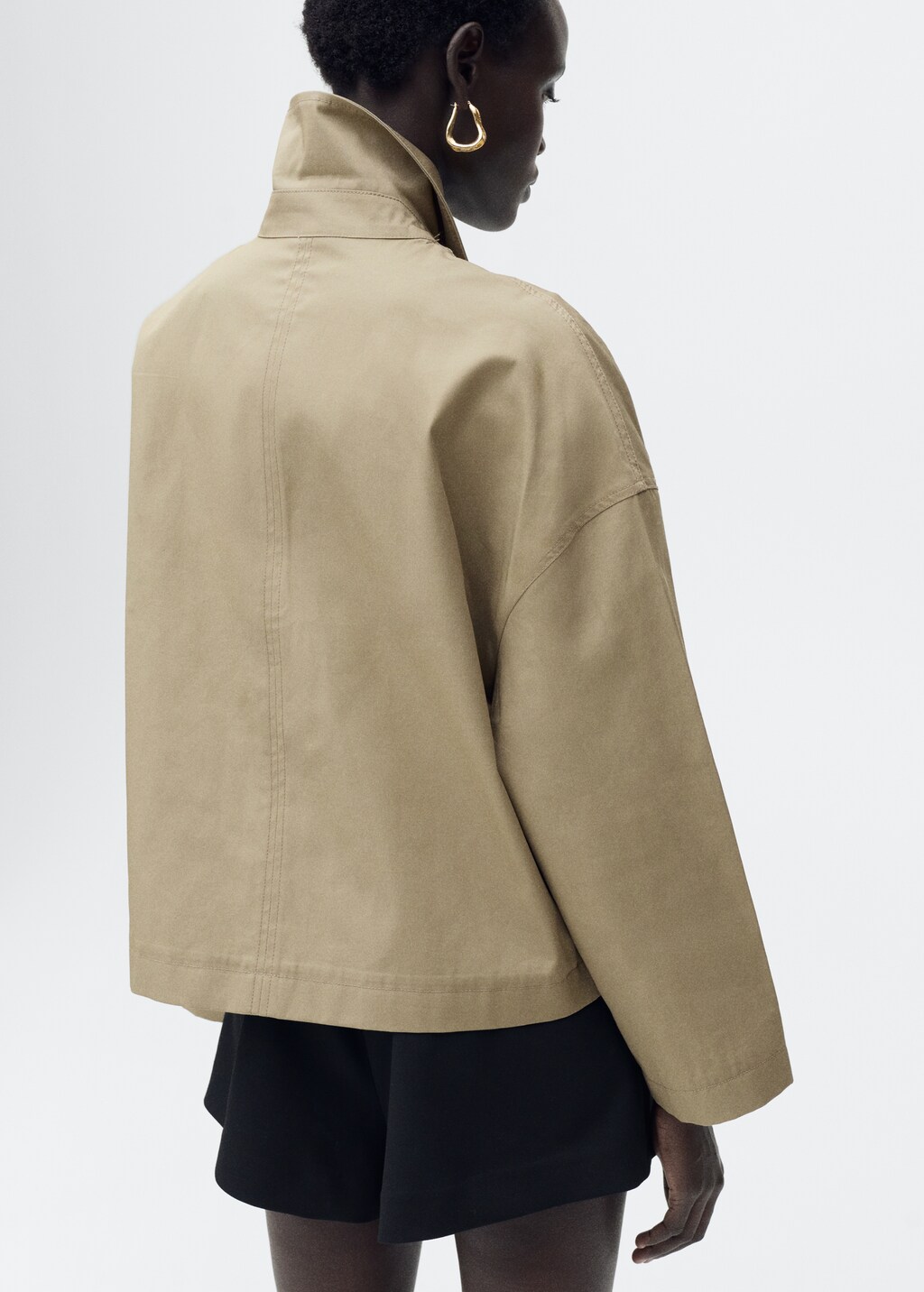 Straight cotton jacket with buttons - Khaki