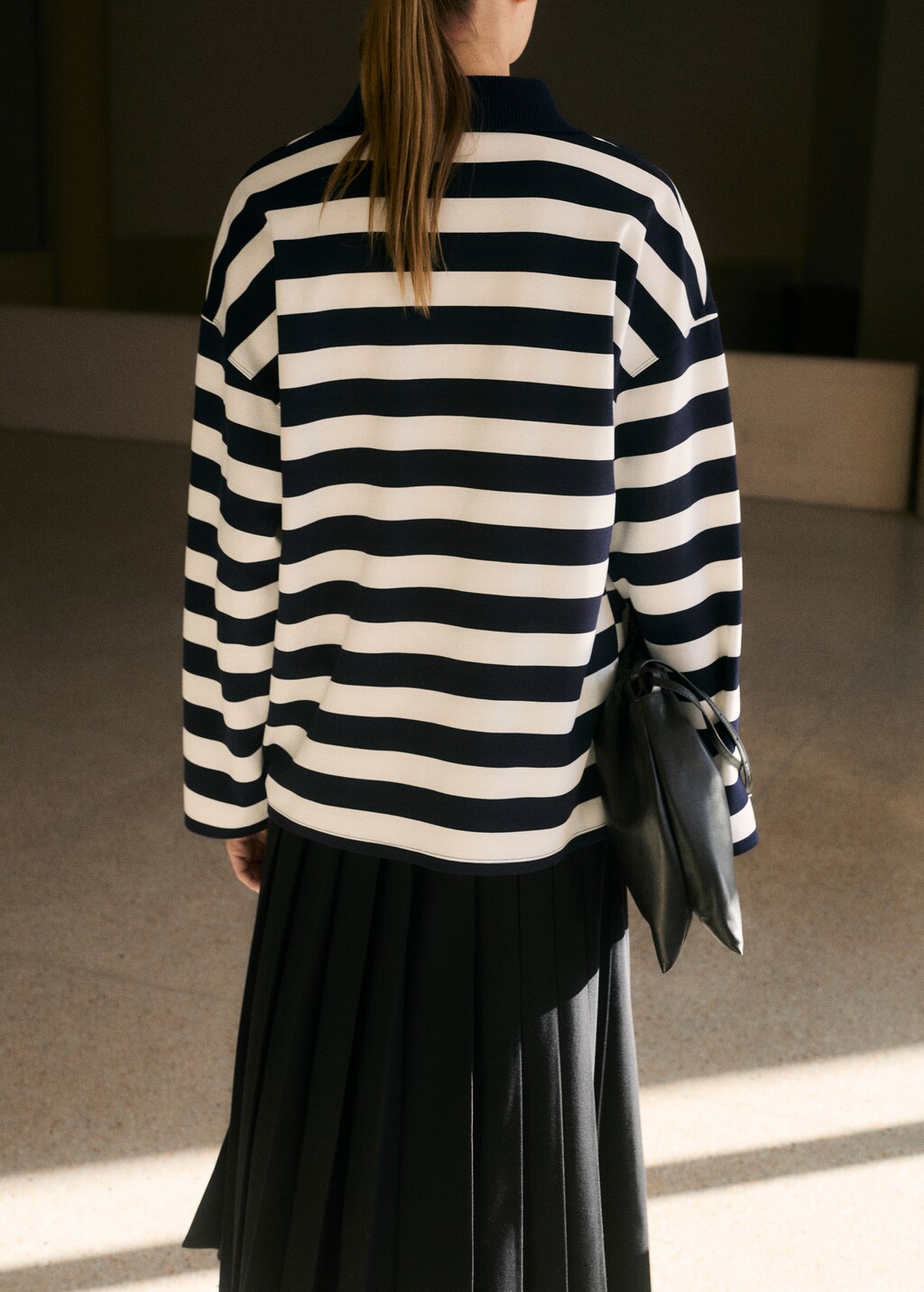 Striped polo-neck sweatshirt - Dark Navy