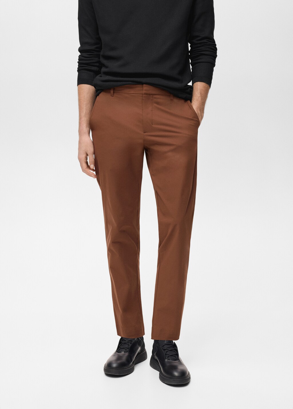 Stretch fabric slim-fit trousers with drawstring - Sand