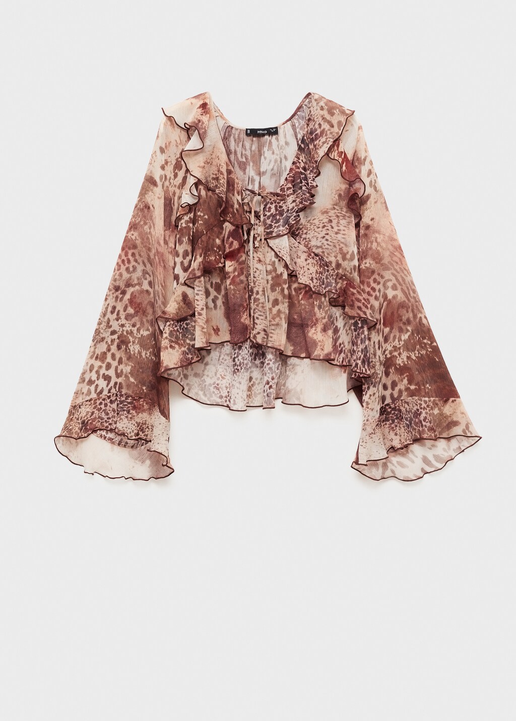 Printed blouse with ruffles and bow detail - Brown