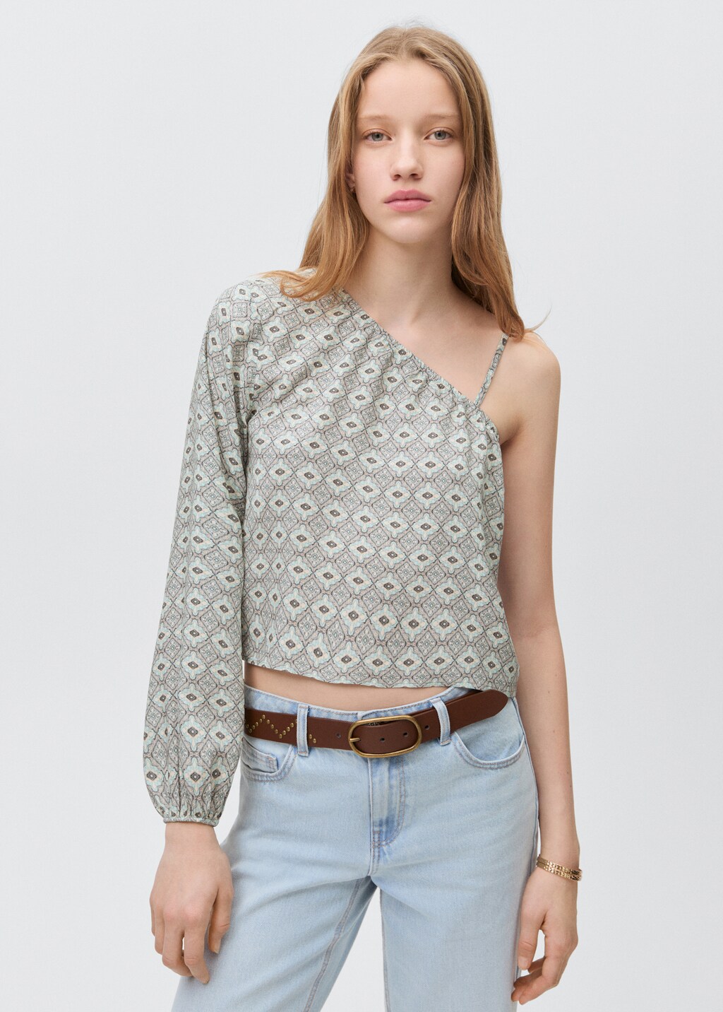 Asymmetrical printed blouse - Light/Pastel Grey