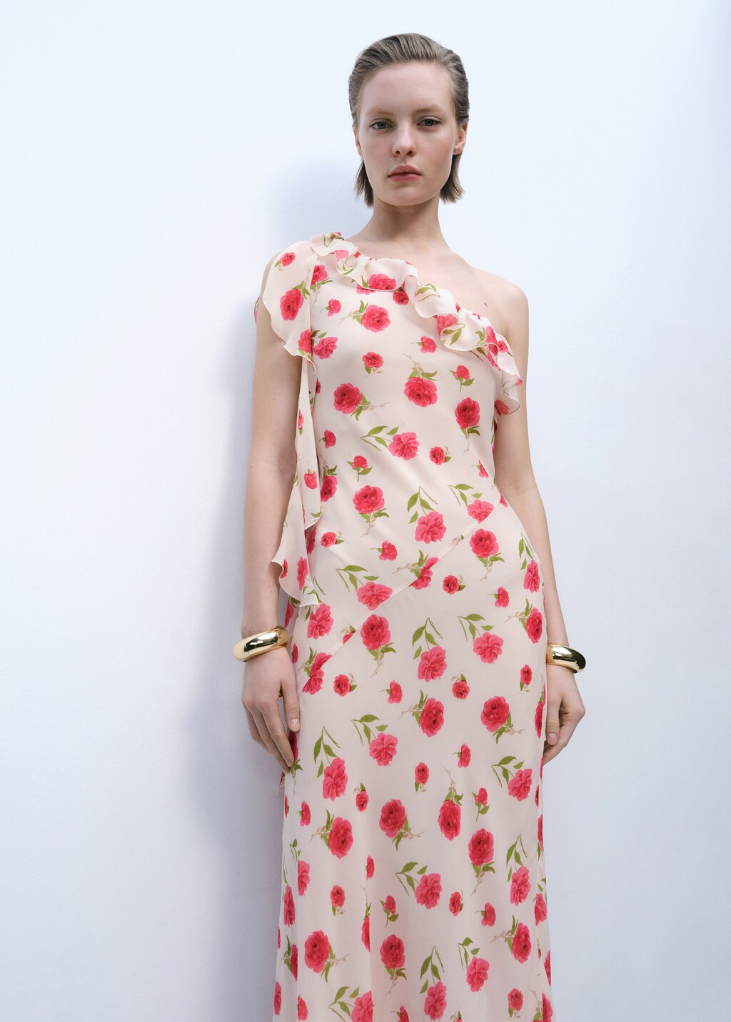 Floral ruffled dress - Ecru