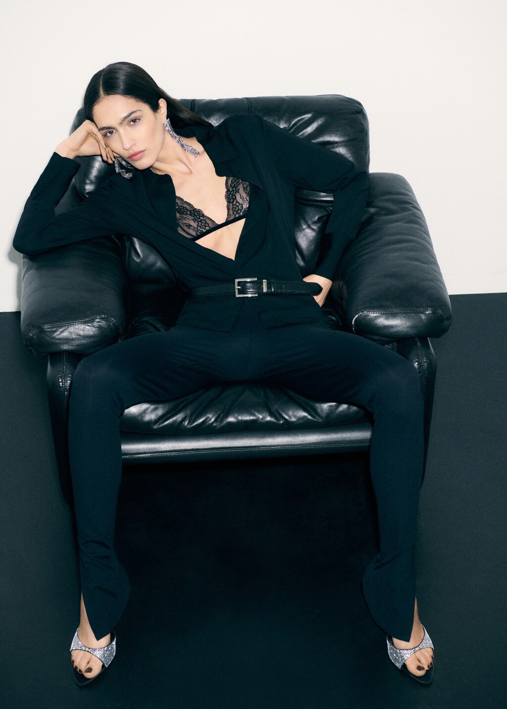 Rhinestone heeled slingback sandal - Black