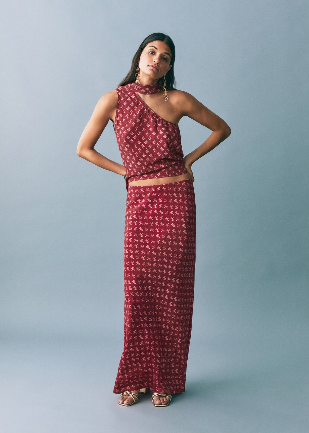 Printed long skirt - Maroon