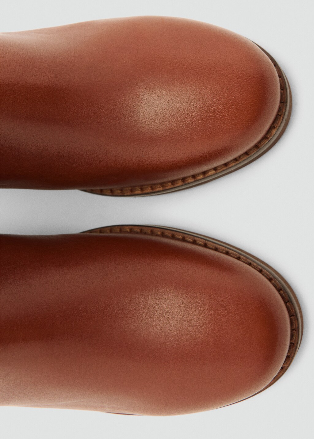 Leather ankle boots with block heel - Cognac