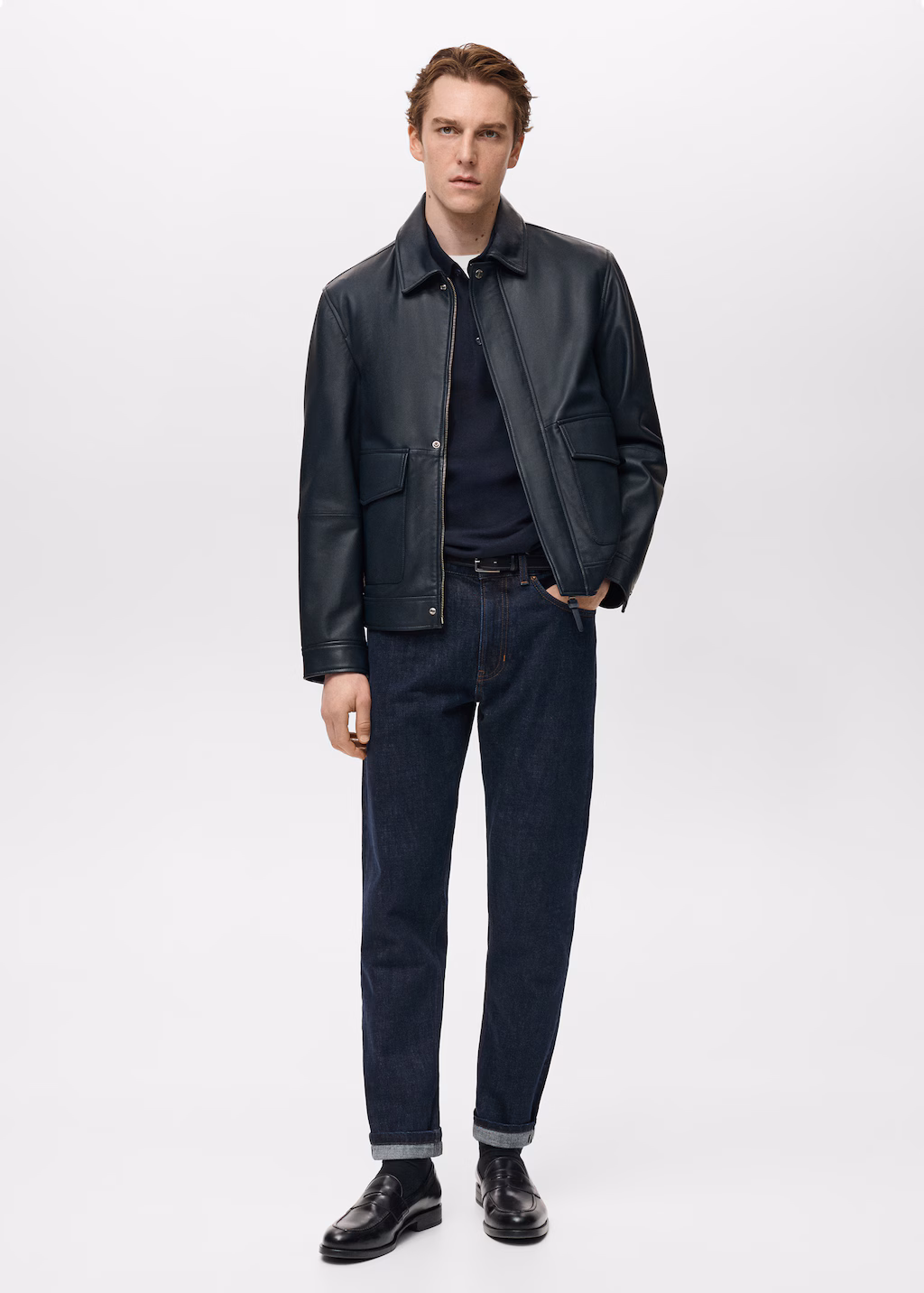 Nappa leather jacket with pockets - Night Blue