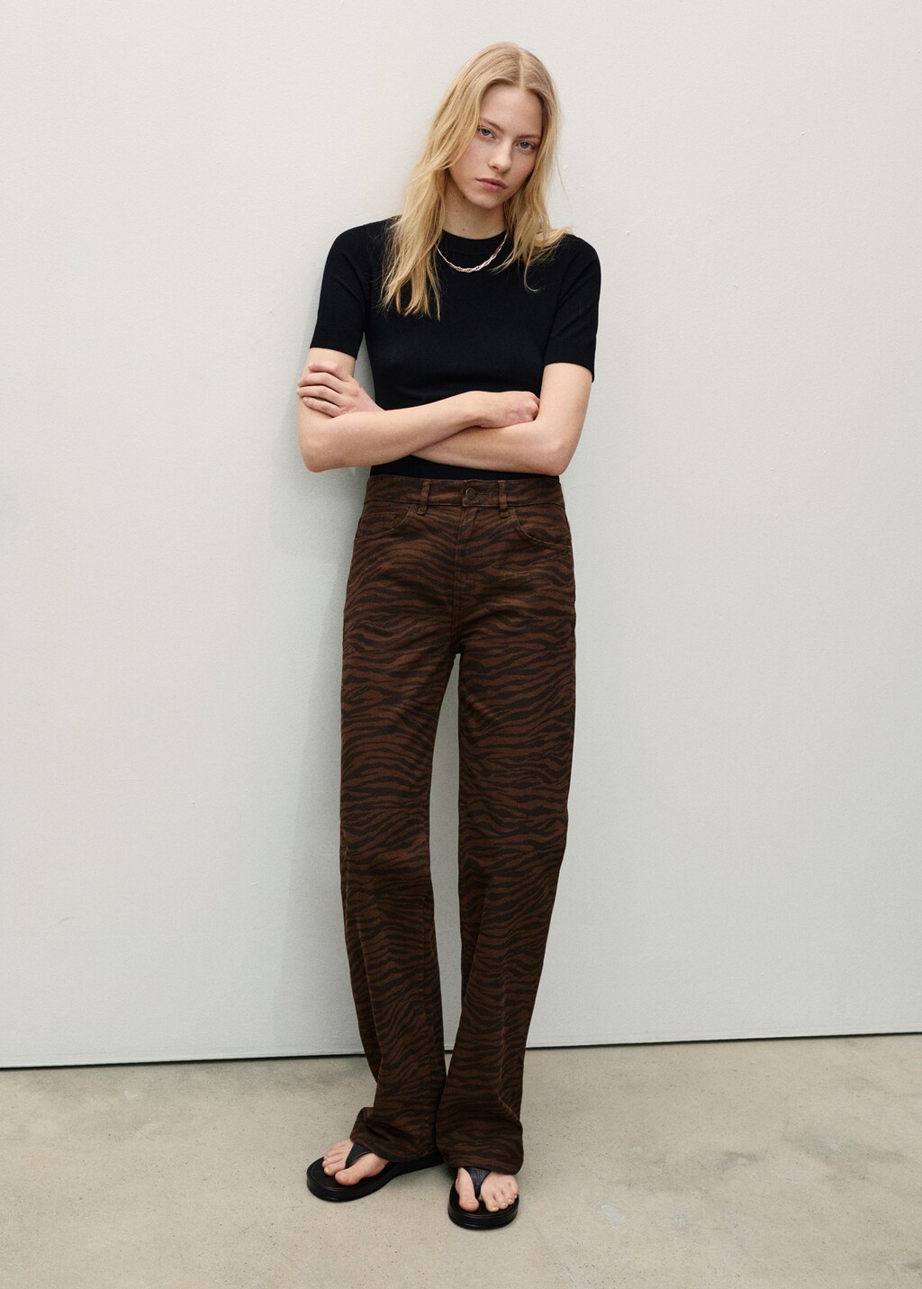 Zebra-print straight-fit jeans - Chocolate