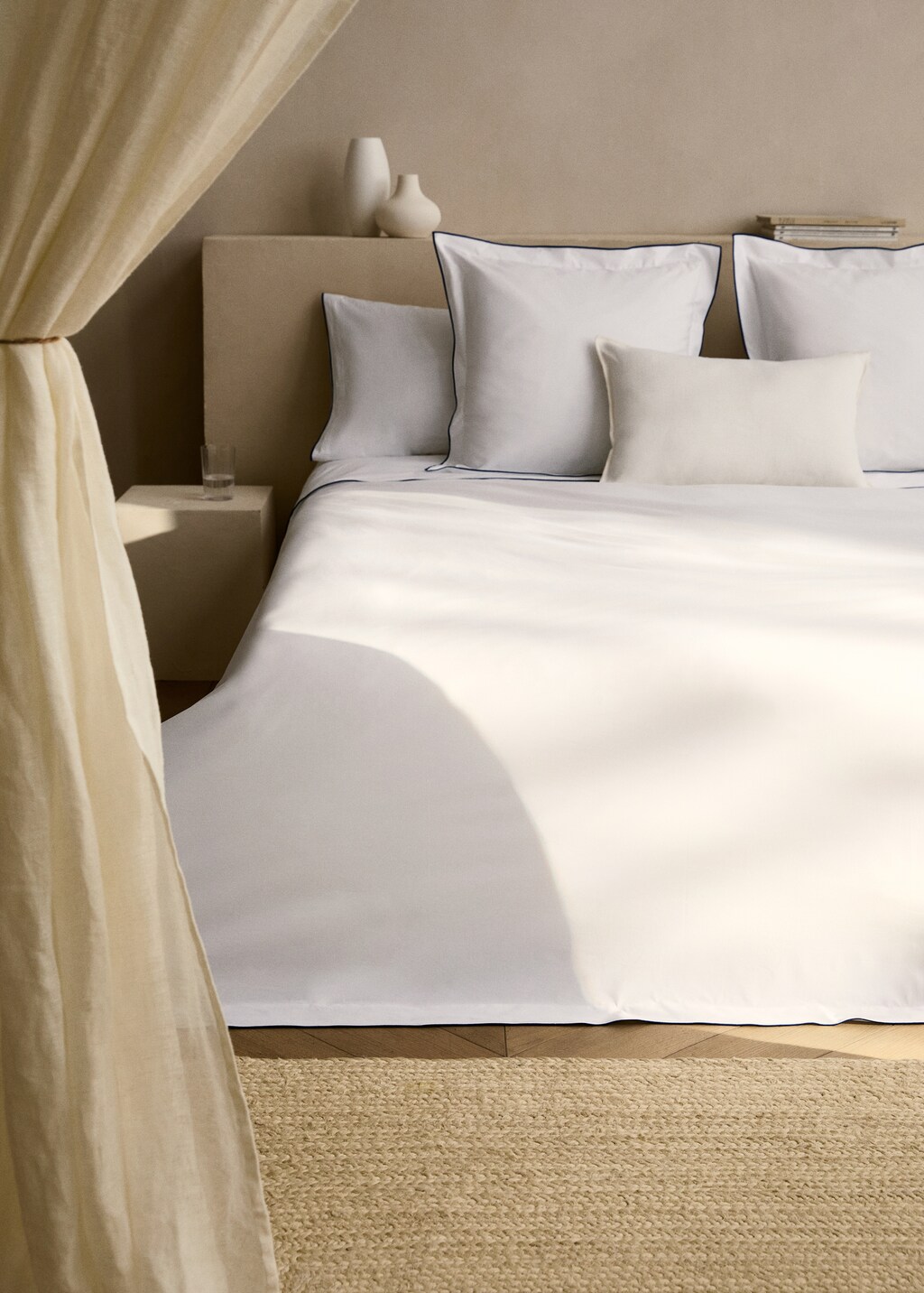 Cotton percale duvet cover with contrasting overlock stitching for  180/200 cm bed - Blue