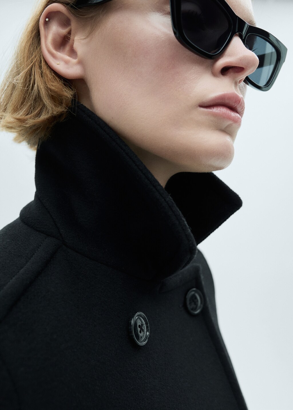 Double-breasted wool blend coat - Black