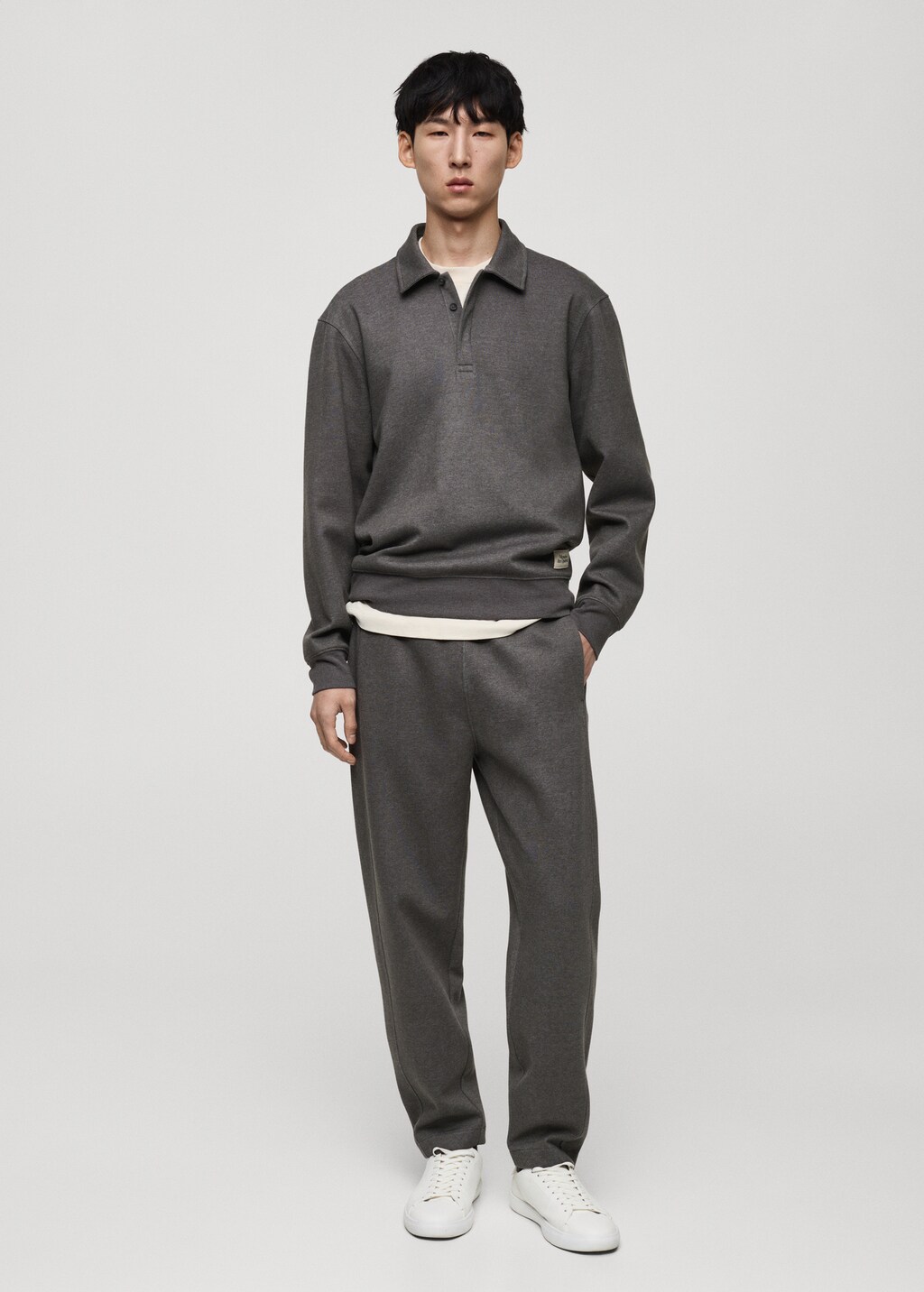 Polo sweatshirt with embroidery detail - Medium Heather Grey