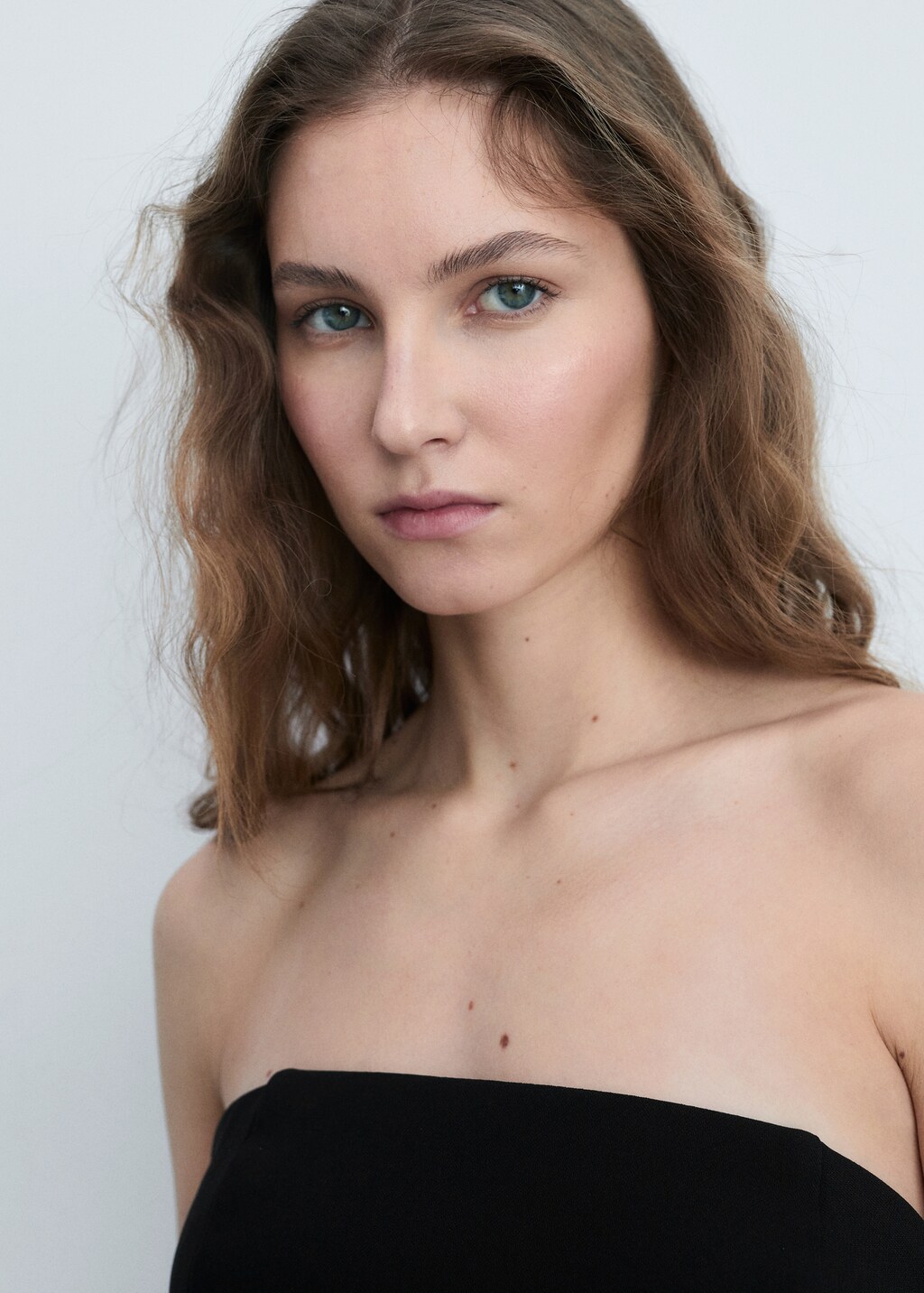 Combined strapless dress - Black