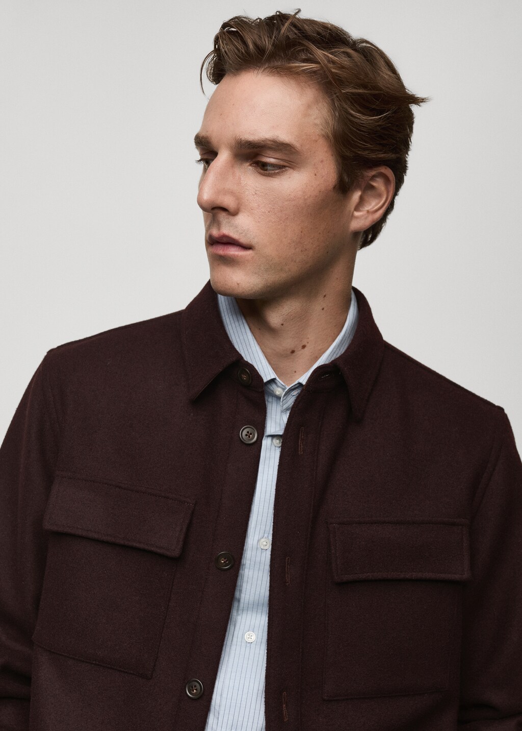 Flannel wool overshirt with pockets - Burgundy