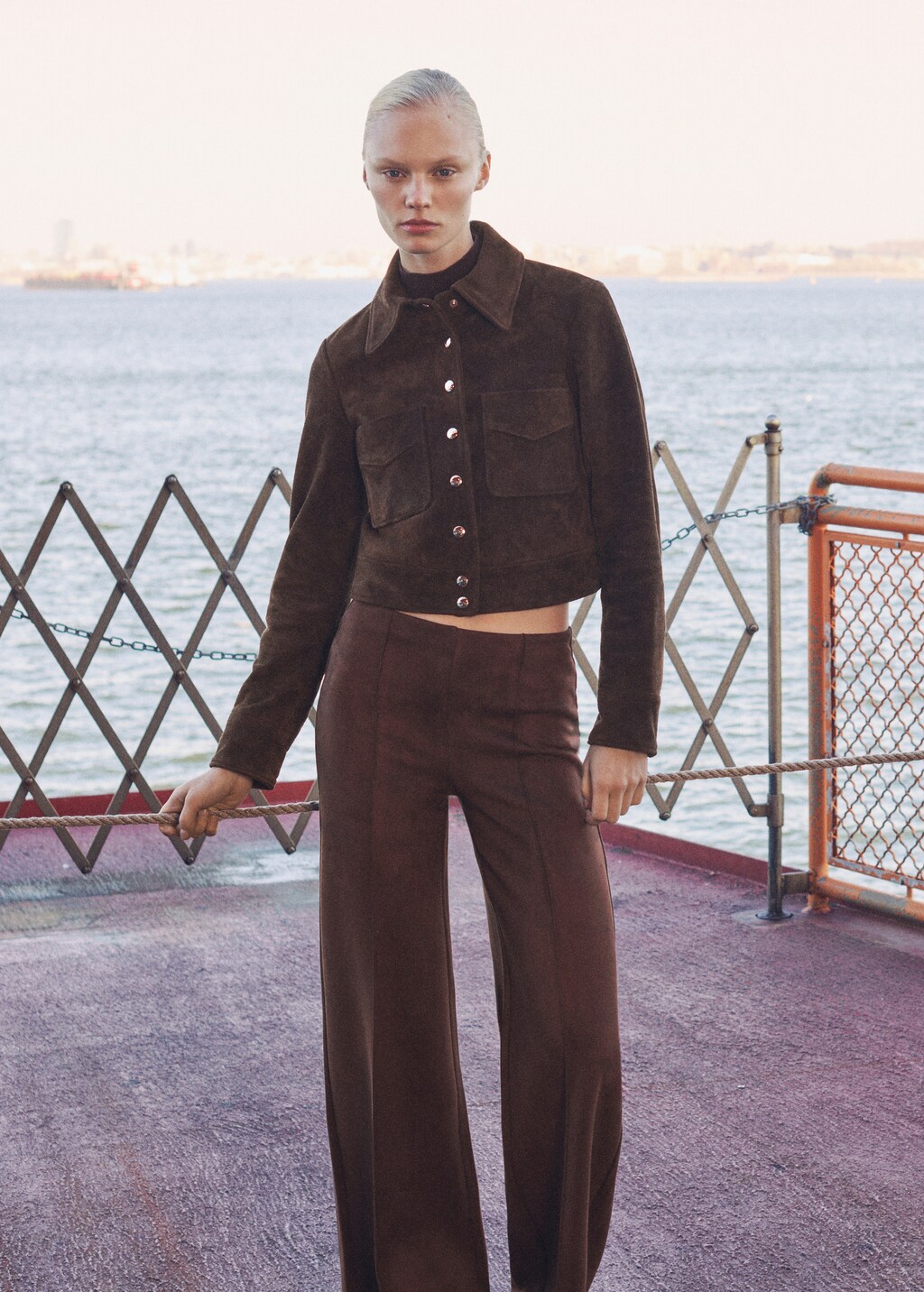 Suede jacket with pockets - Chocolate