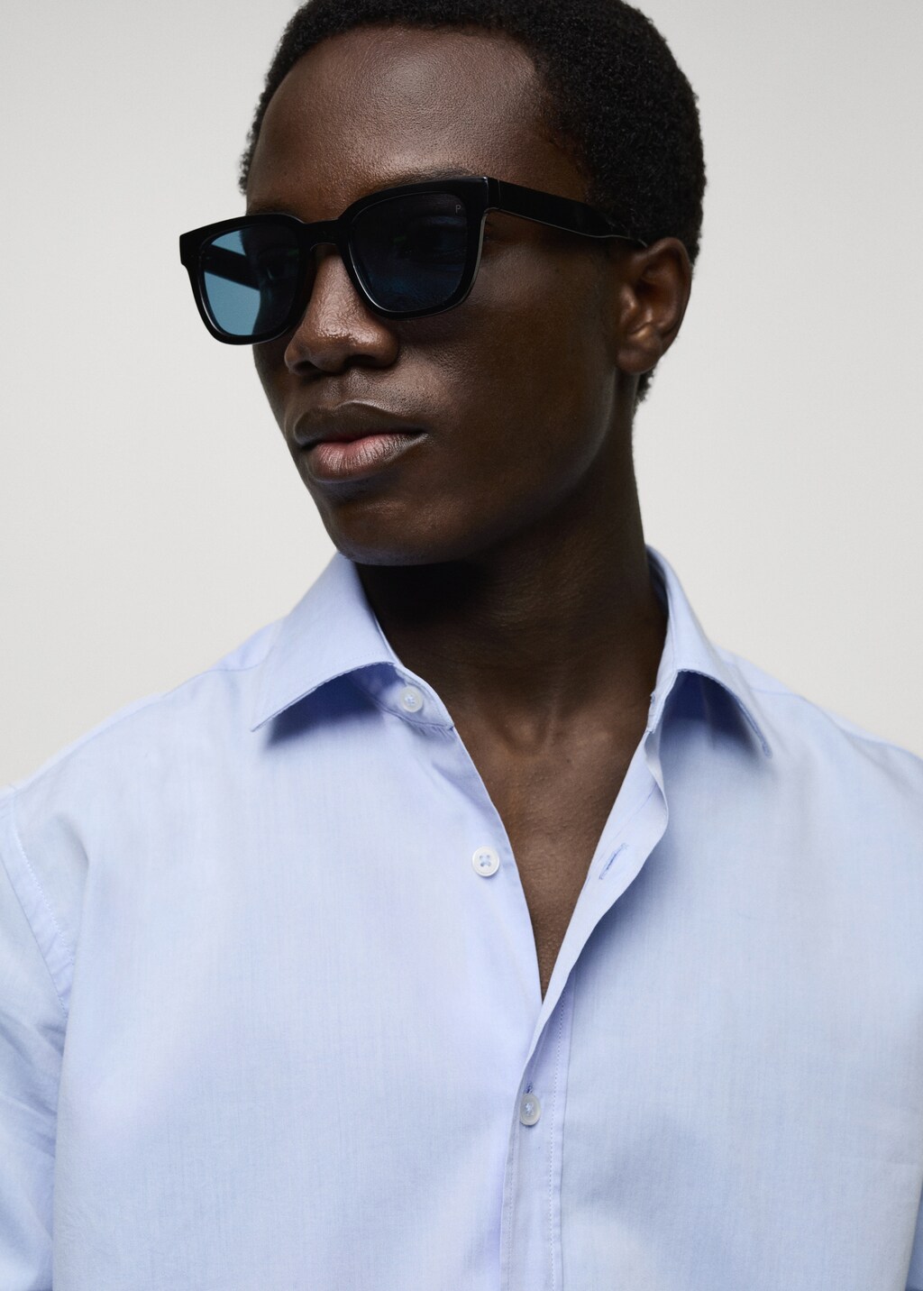 Regular fit end-on-end cotton shirt - Sky Blue