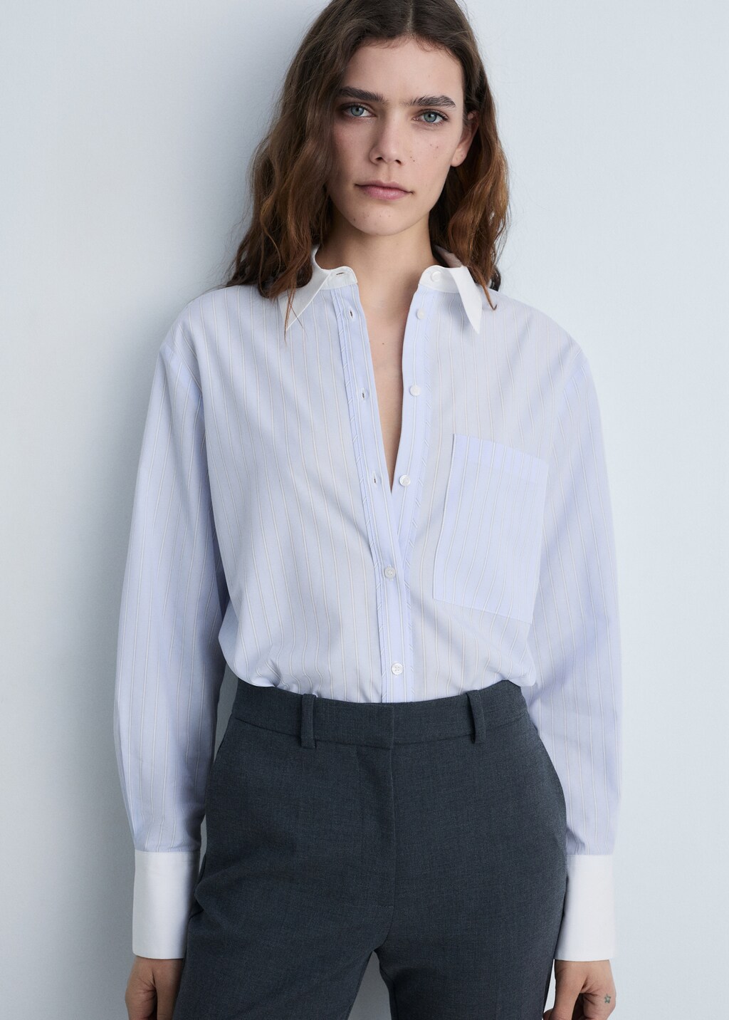 Cotton-blend combined shirt - Blue