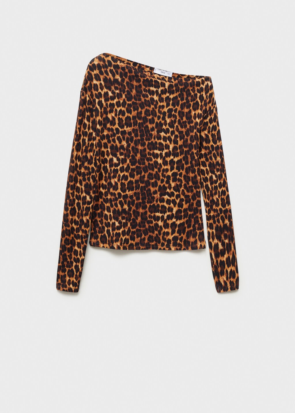 Asymmetrical neck leopard t-shirt - Brown