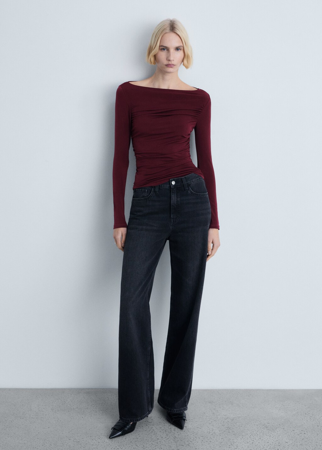 Draped fitted t-shirt - Wine