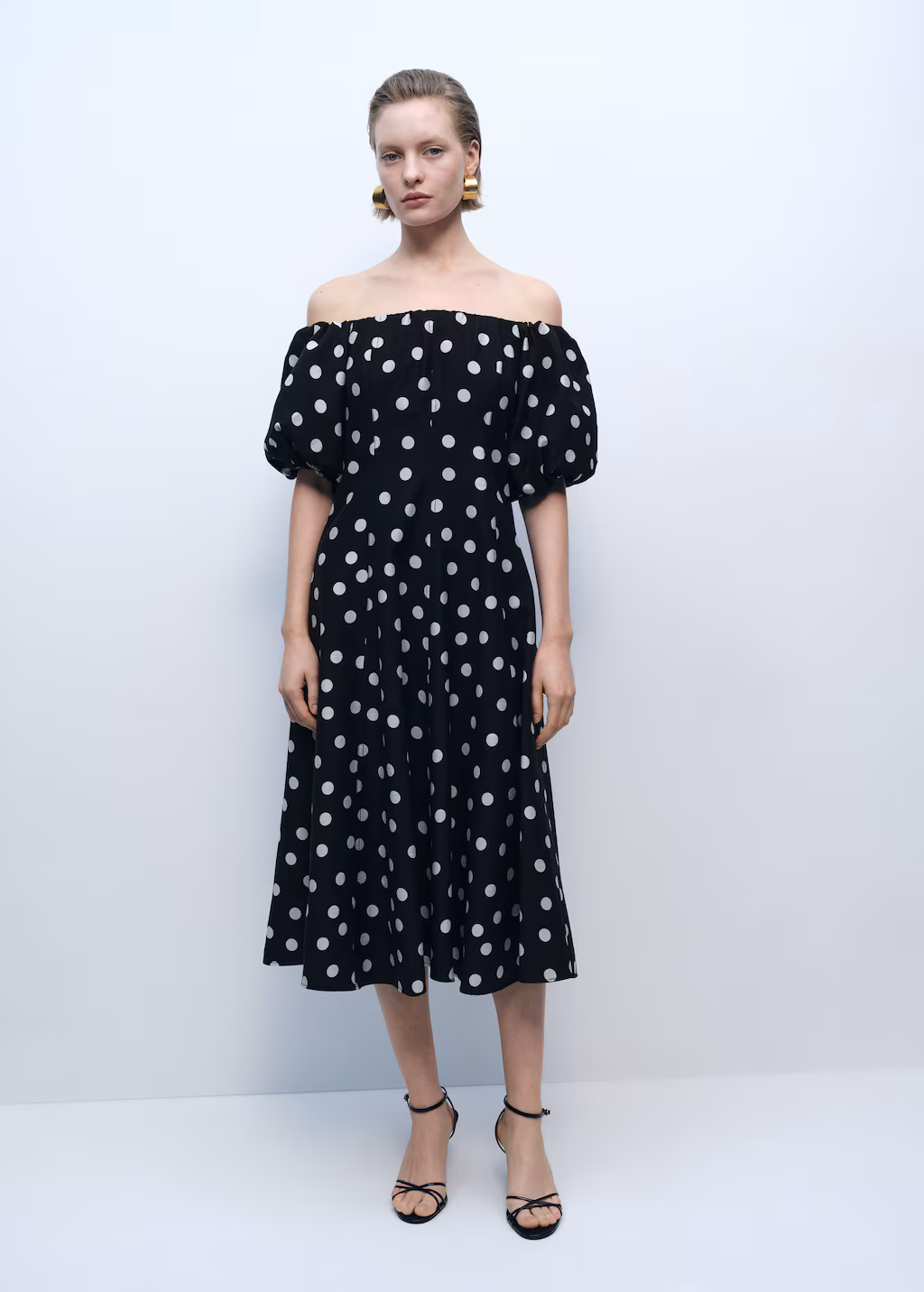 Strapless polka dot dress - Black
