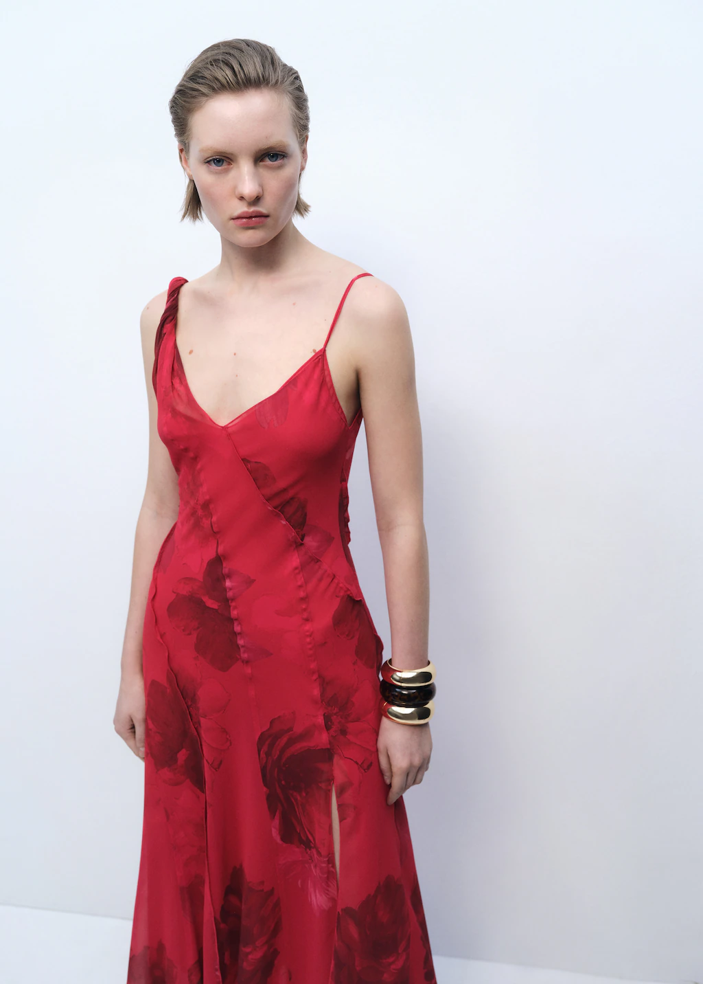 Asymmetrical floral dress - Red
