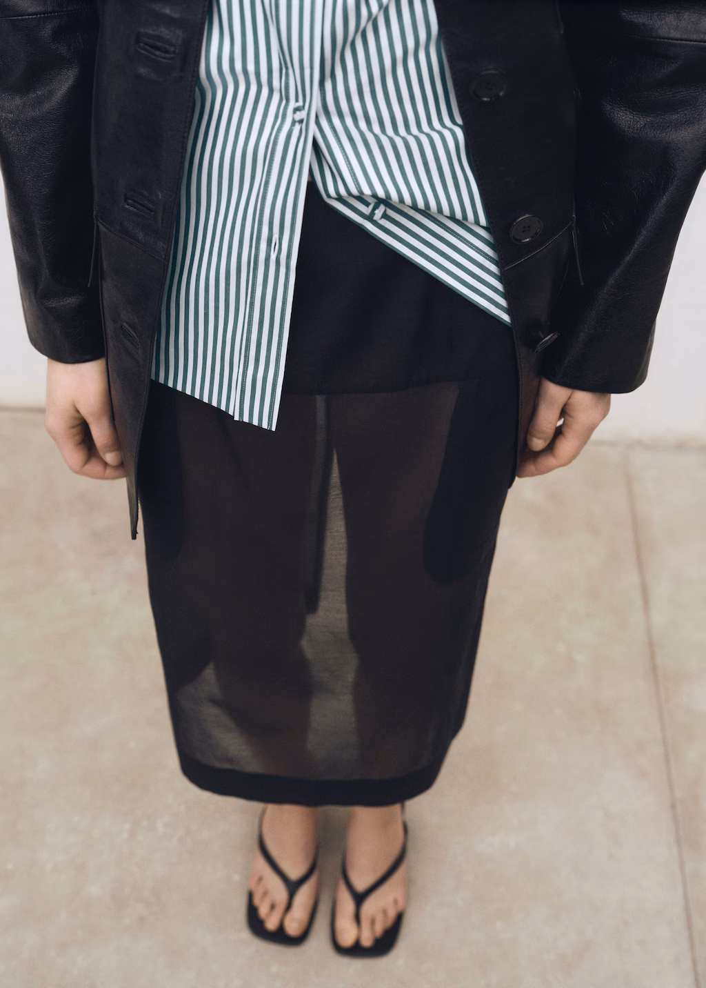 Semi-transparent silk midi-skirt - Black