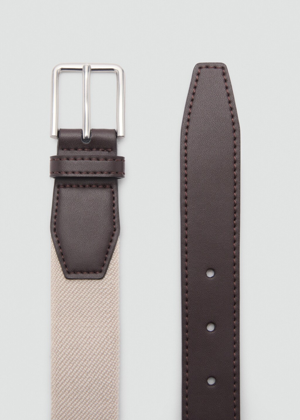 Leather-appliqué elastic belt - Khaki